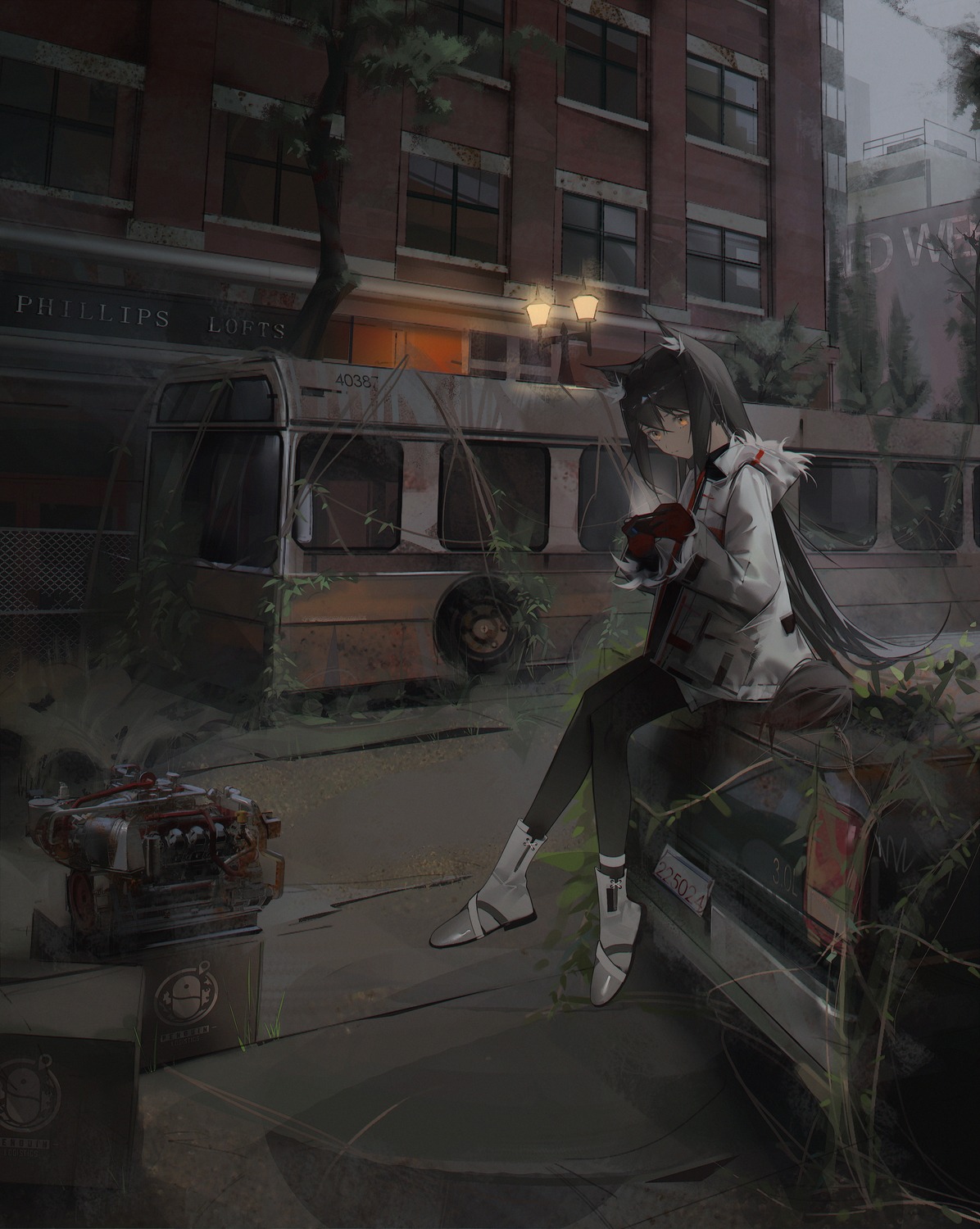 animal_ears, arknights, boboyo, landscape, nekomimi, pantyhose, tail, texas_(arknights)