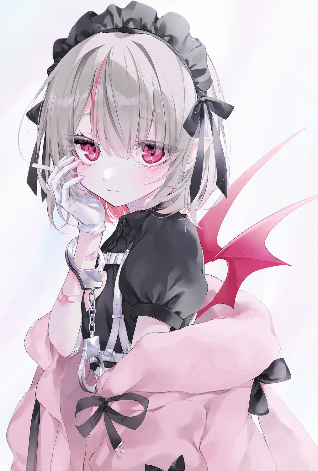 bandaid, maid, makaino_ririmu, nijisanji, nijisanji_gamers, pointy_ears, si10ra, smoking