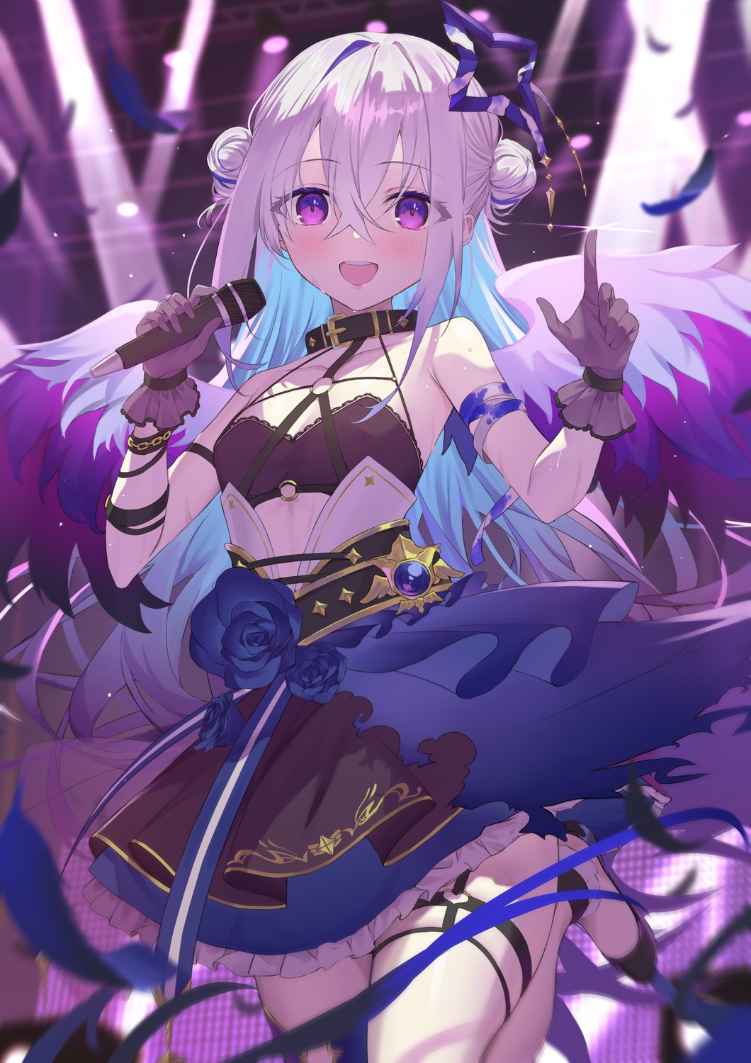 amane_kanata, angel, bandages, garter, hololive, no_bra, takumi11, thighhighs
