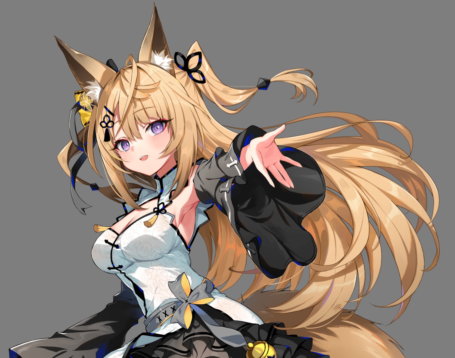 animal_ears, asian_clothes, cleavage, kitsune, kokuri_ch., kurune_kokuri, tagme, tail, transparent_png