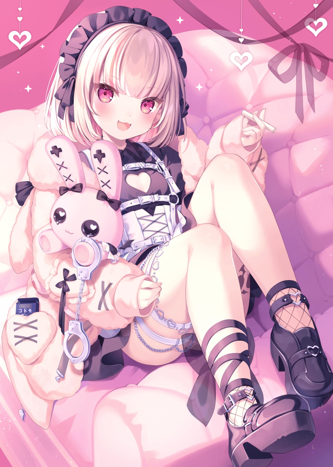 fishnets, garter, gothic_lolita, komachi_pochi, lolita_fashion, makaino_ririmu, nijisanji, nijisanji_gamers