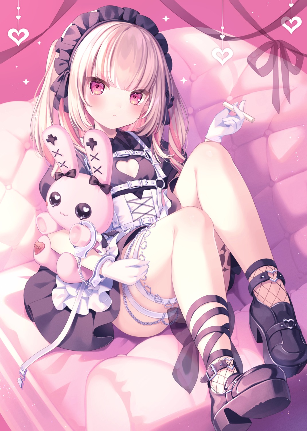 fishnets, garter, gothic_lolita, komachi_pochi, lolita_fashion, makaino_ririmu, nijisanji, nijisanji_gamers