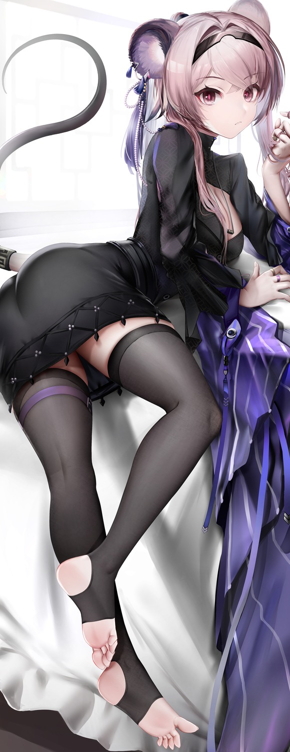 animal_ears, arknights, dress, epicnoob278, garter, lin_yuhsia_(arknights), tail, thighhighs