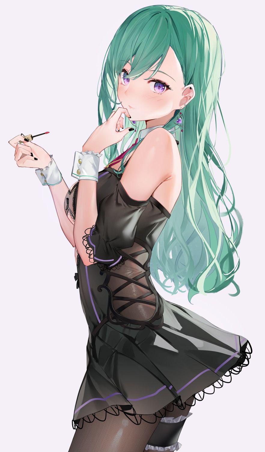 dress, garter, isaya_(pixiv4541633), pantyhose, see_through, skirt_lift, vspo!, yakumo_beni