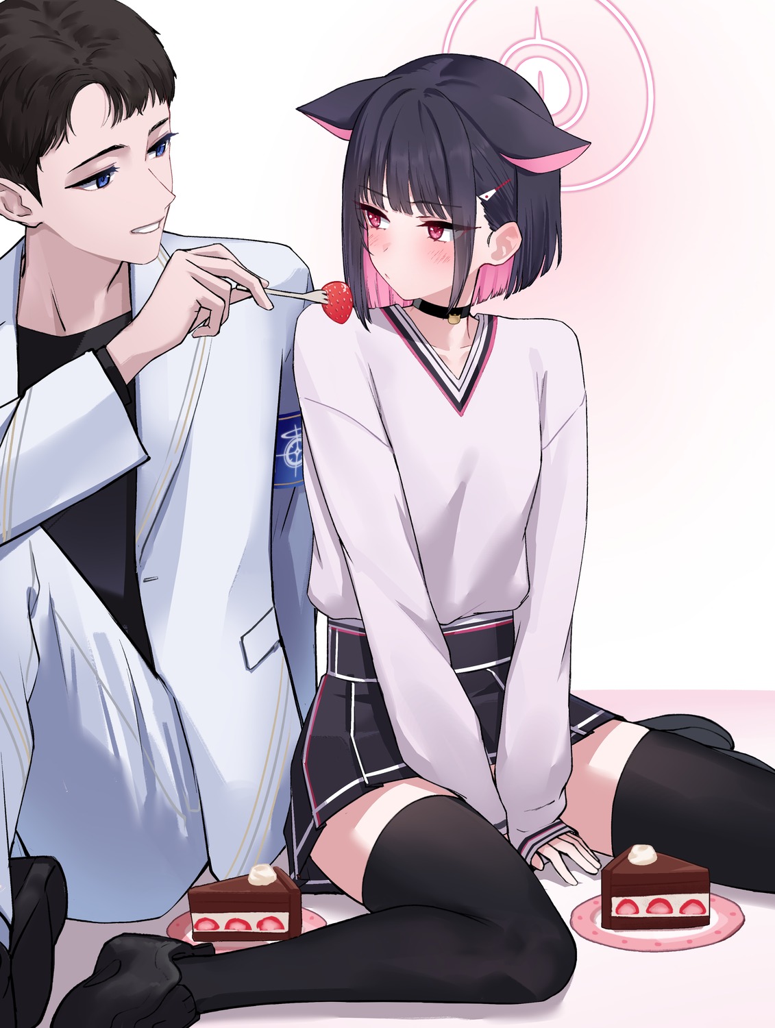 animal_ears, blue_archive, halo, kyouyama_kazusa, nekomimi, onuj2$, thighhighs, uniform