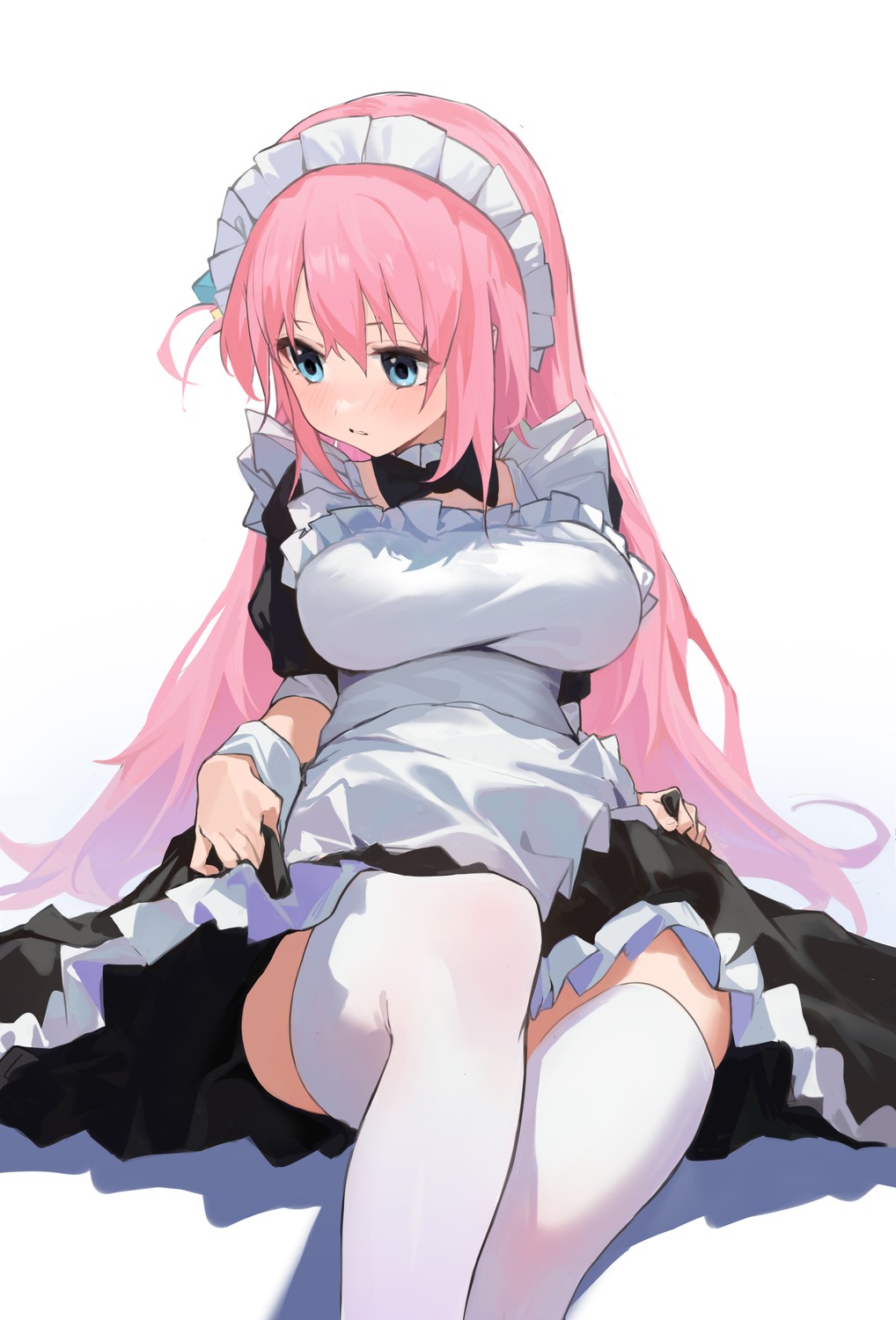 bocchi_the_rock!, gotou_hitori, maid, shenqi_de_(9), skirt_lift, thighhighs