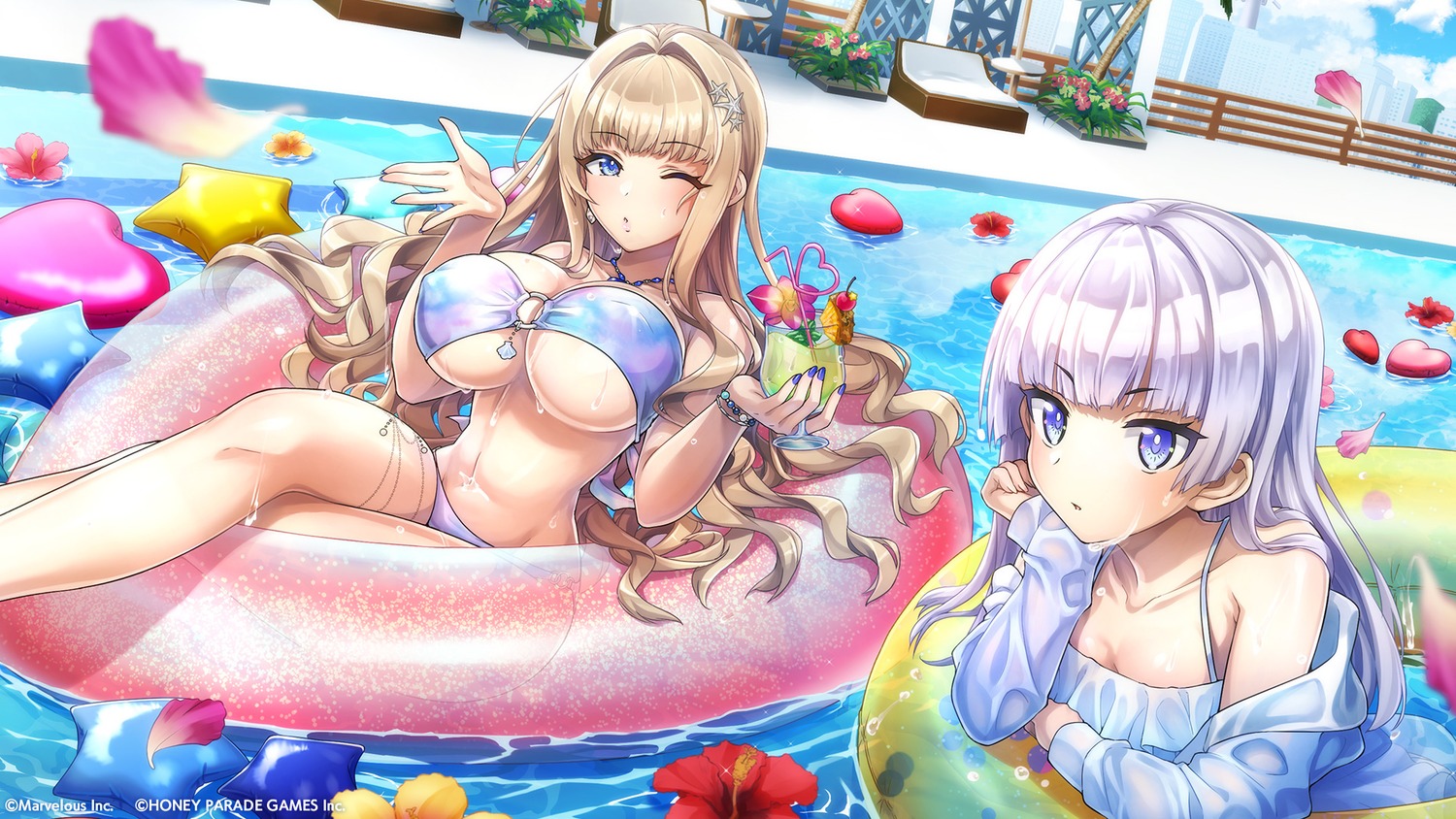 bikini, dolphin_wave, erect_nipples, kirahoshi_kanna, schnee_weissberg, swimsuits, takuji, wallpaper