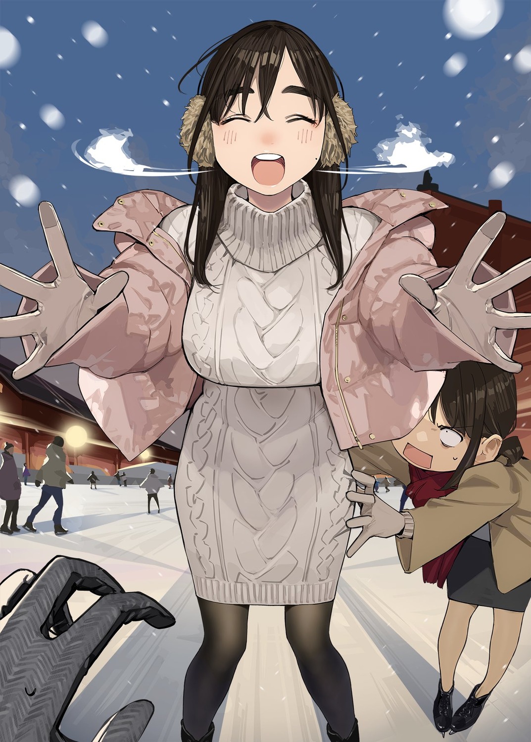 douki-chan, douki-kun, dress, ganbare_douki-chan, kouhai-chan_(ganbare_douki-chan), pantyhose, sweater, yom