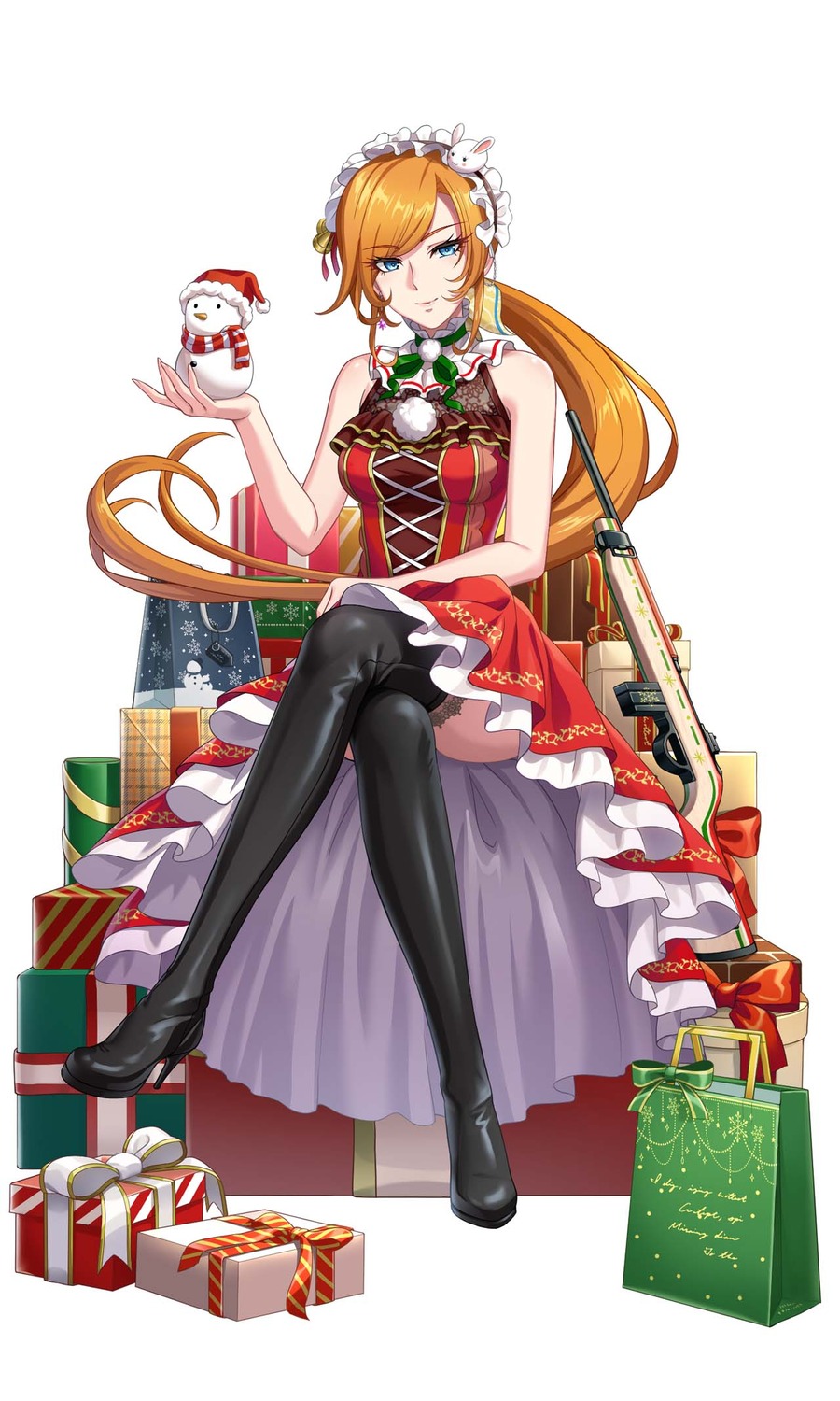 christmas, dress, heels, lolita_fashion, skirt_lift, tagme, thighhighs, vivid_army