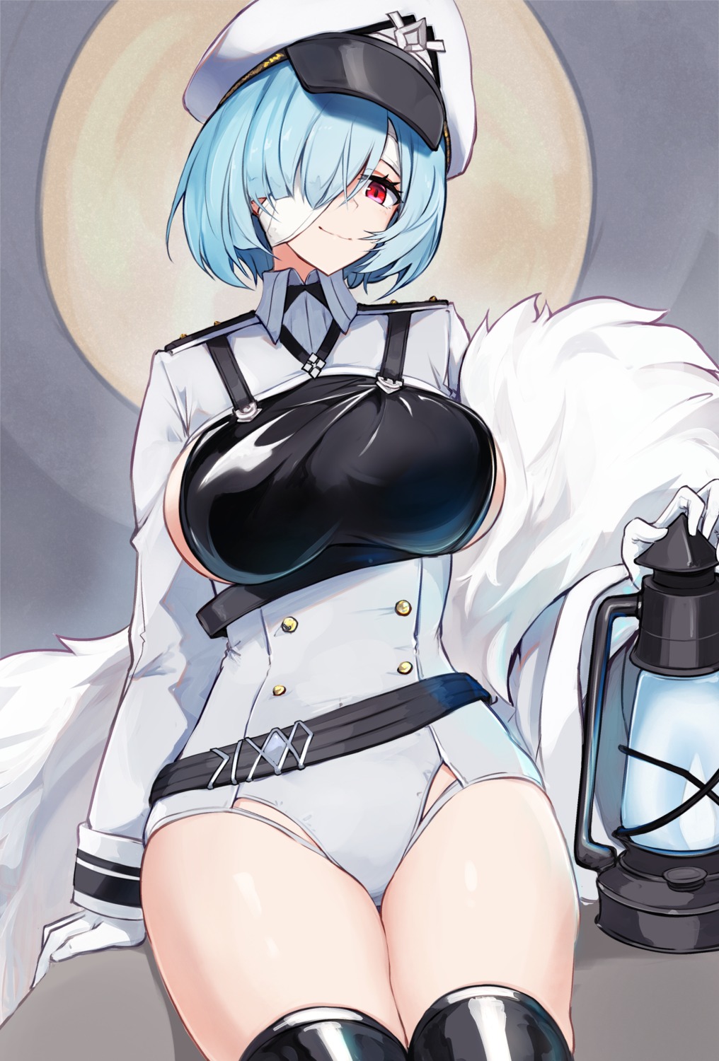 azur_lane, bandages, kuybyshev_(azur_lane), leotard, marshall_k, no_bra, thighhighs, uniform