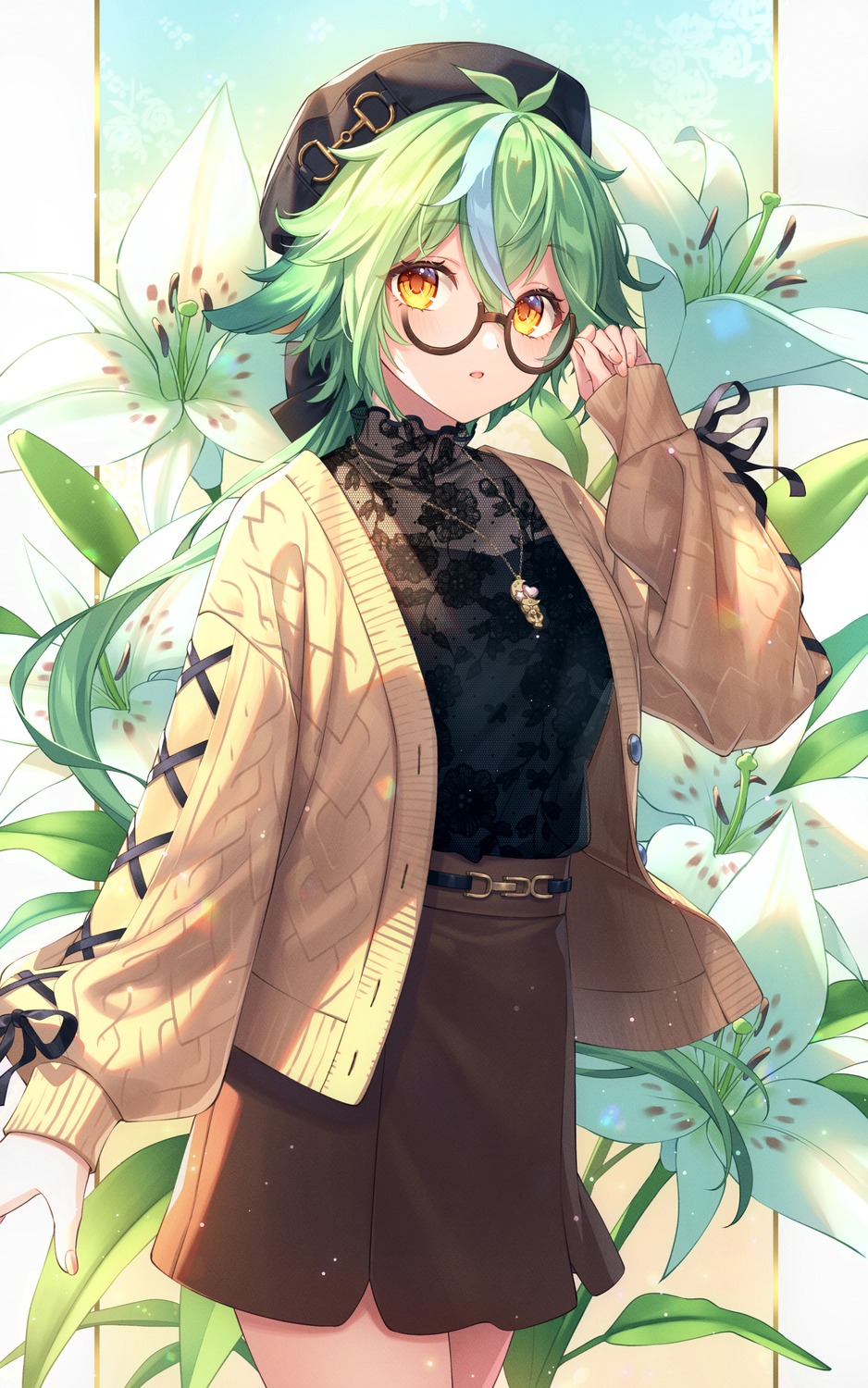 animal_ears, bshi_edayo, genshin_impact, megane, sucrose, sweater