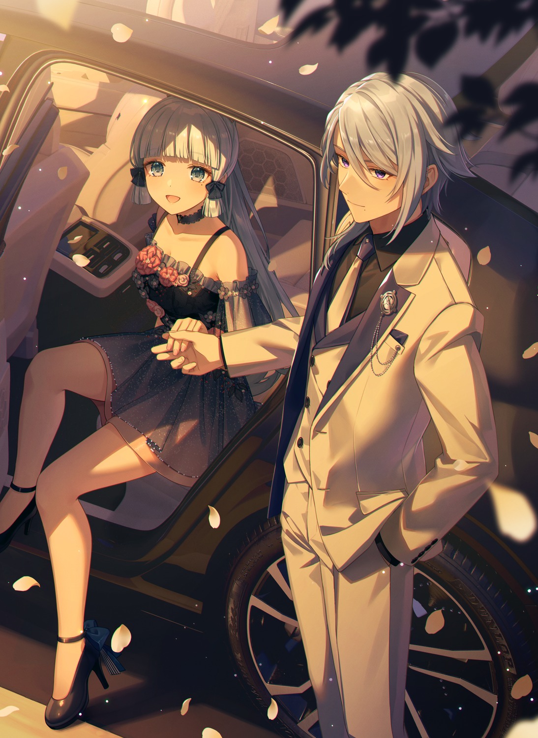 bshi_edayo, business_suit, dress, genshin_impact, heels, kamisato_ayaka, kamisato_ayato, see_through