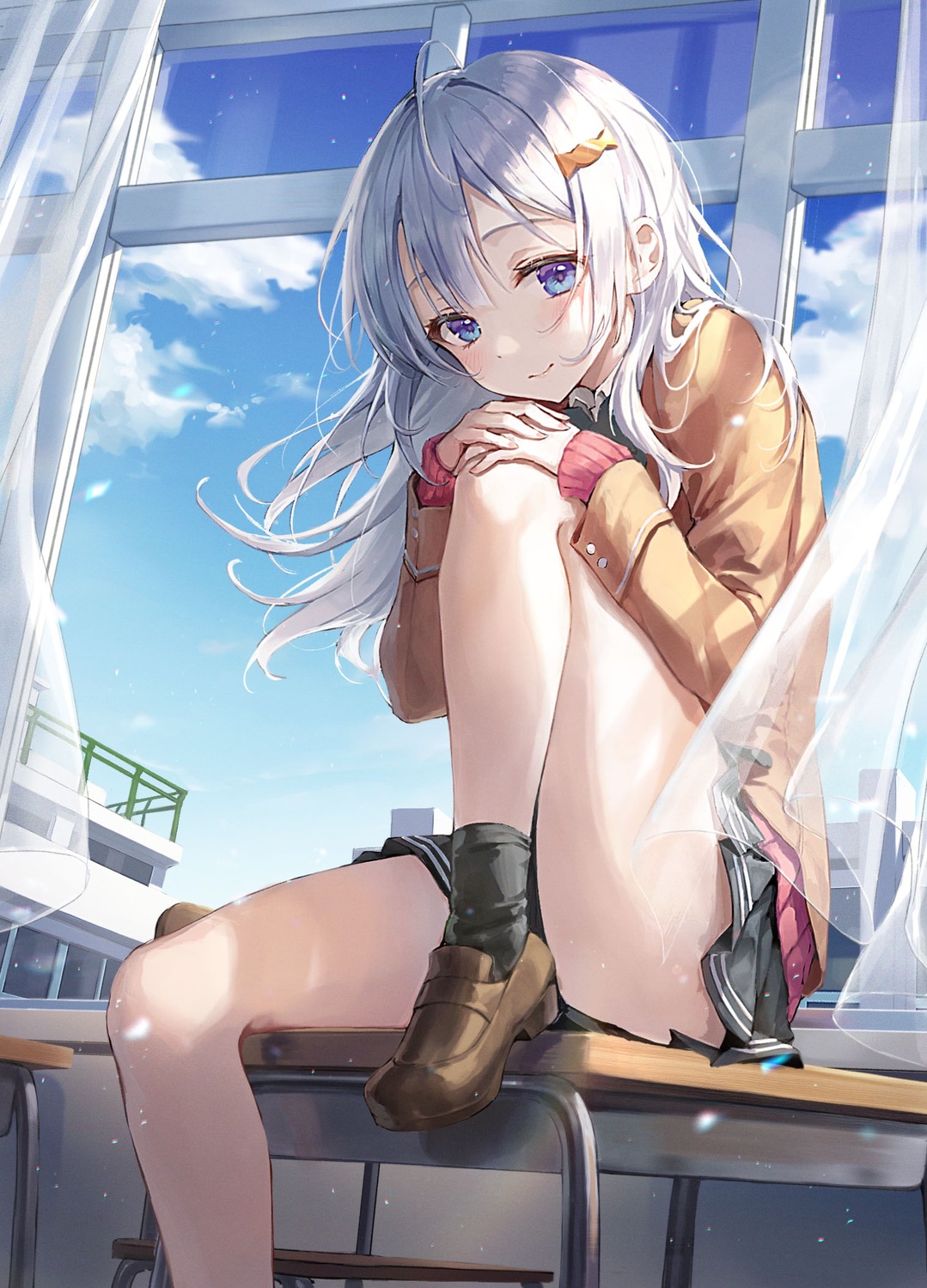 roha, seifuku, shimotsuki-san_wa_mob_ga_suki, shimotsuki_shiho, skirt_lift, sweater