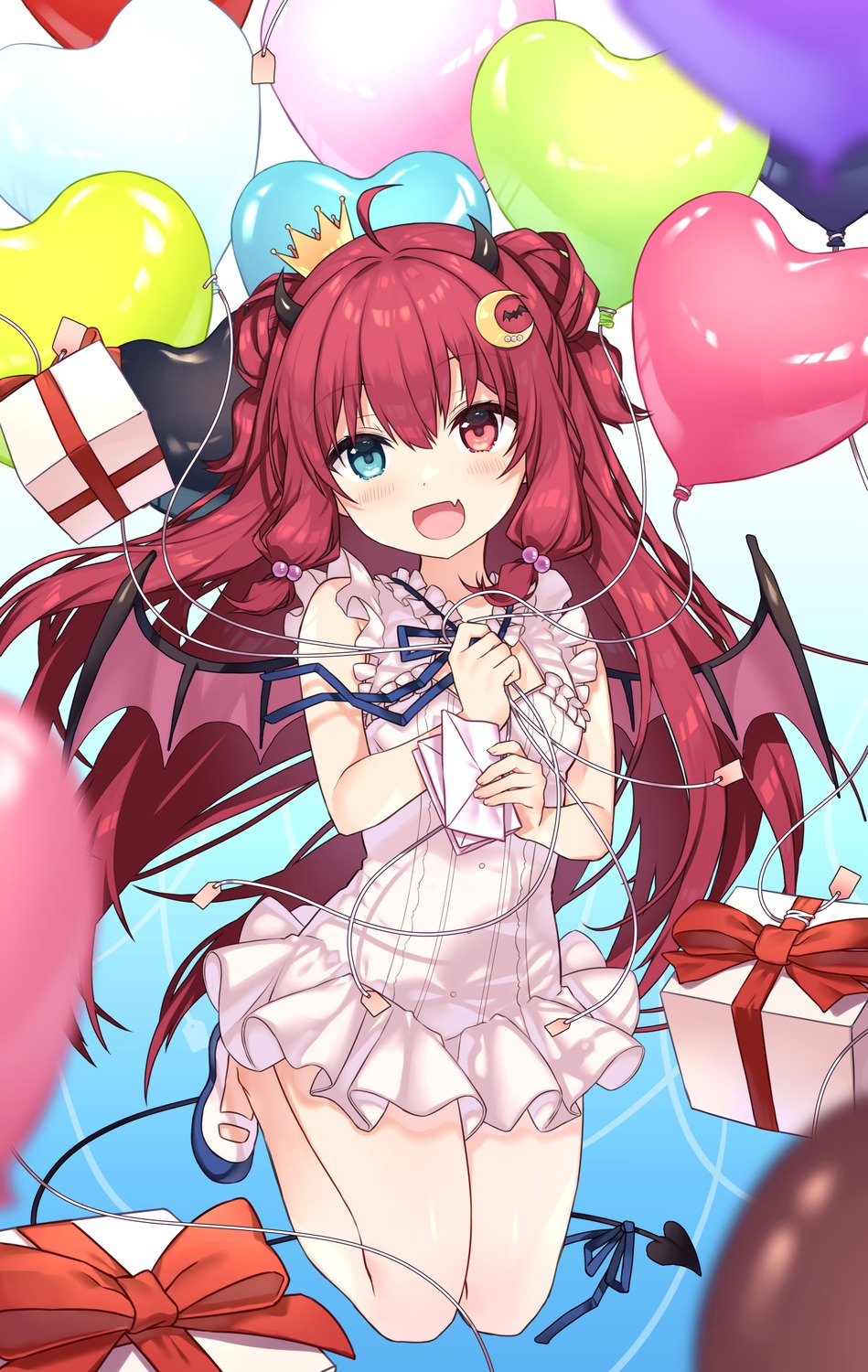 devil, dress, heterochromia, horns, nijisanji, otou_mamayo, skirt_lift, tail