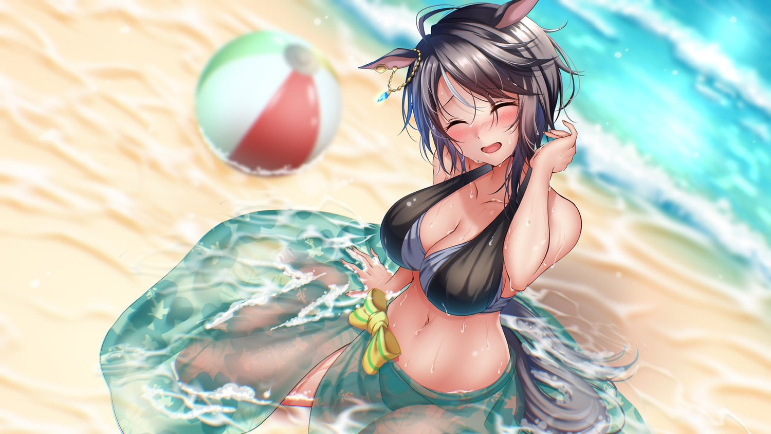 animal_ears, bikini, cleavage, fuji_kiseki_(umamusume), rairaisuruyo, swimsuits, tail, uma_musume_pretty_derby