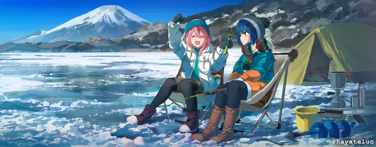 hayateluc, kagamihara_nadeshiko, pantyhose, shima_rin, yurucamp