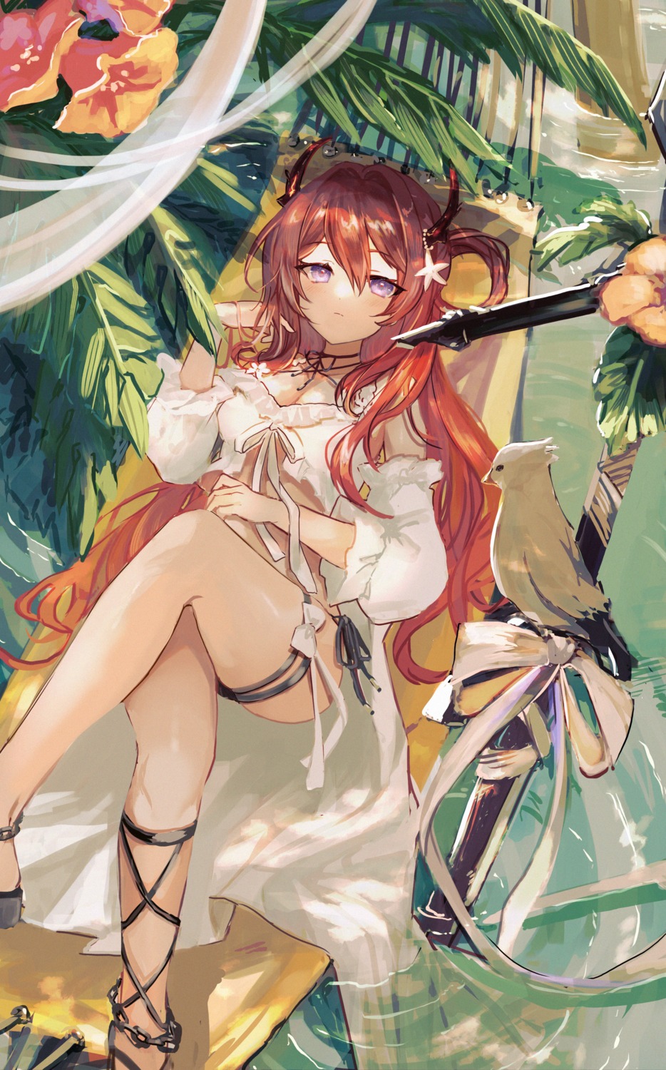 arknights, bikini, fa2_(etu831), garter, horns, surtr_(arknights), swimsuits