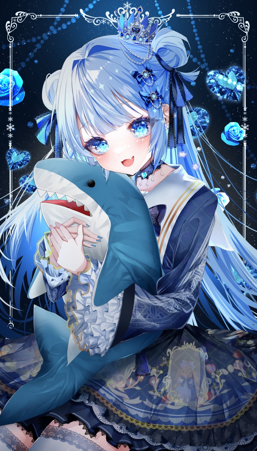 dress, gawr_gura, gothic_lolita, hololive, hololive_english, iam_ciikawa, lolita_fashion, mentaiko, thighhighs