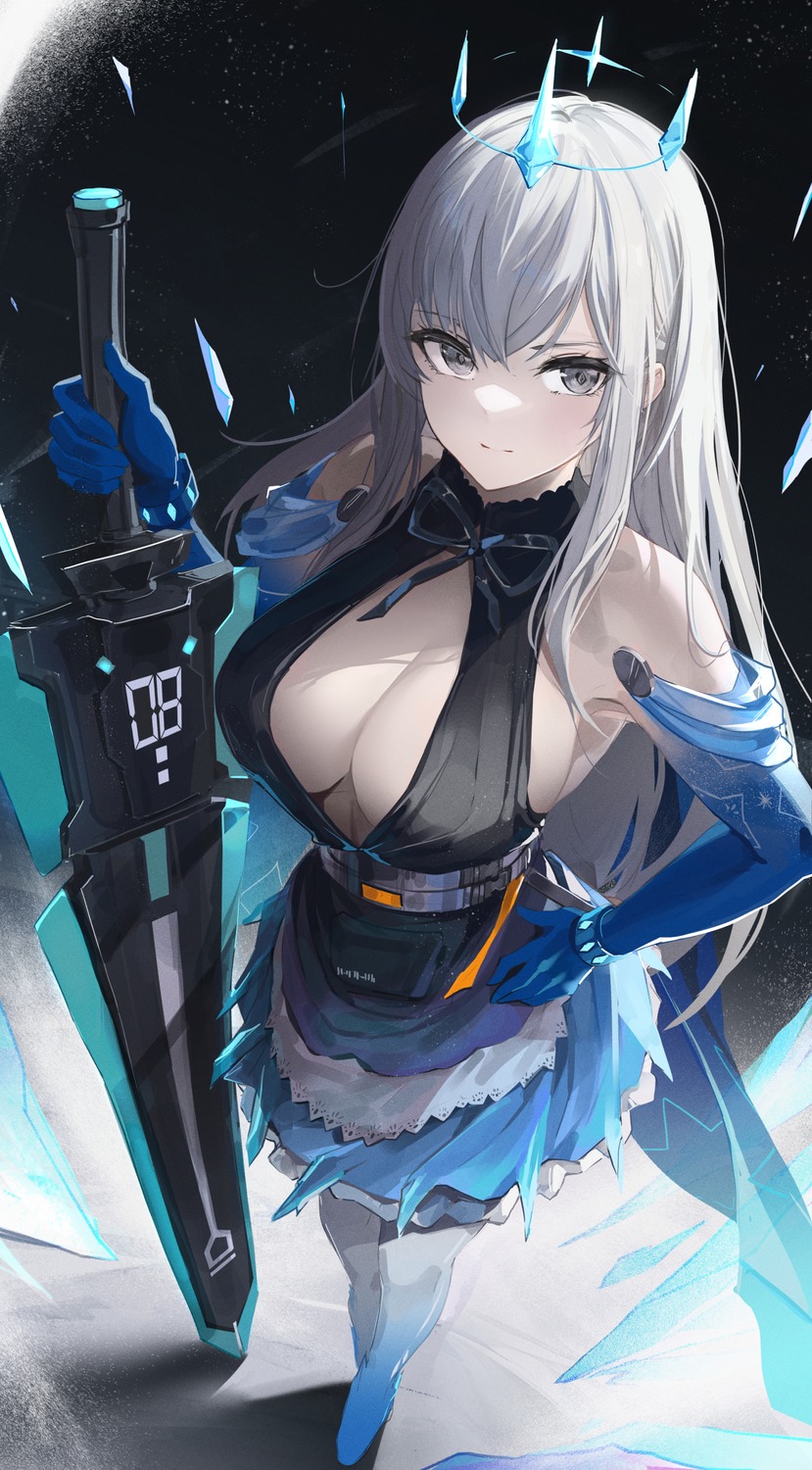 fbreeze, heels, meryl_(tower_of_fantasy), no_bra, pantyhose, sword, tower_of_fantasy