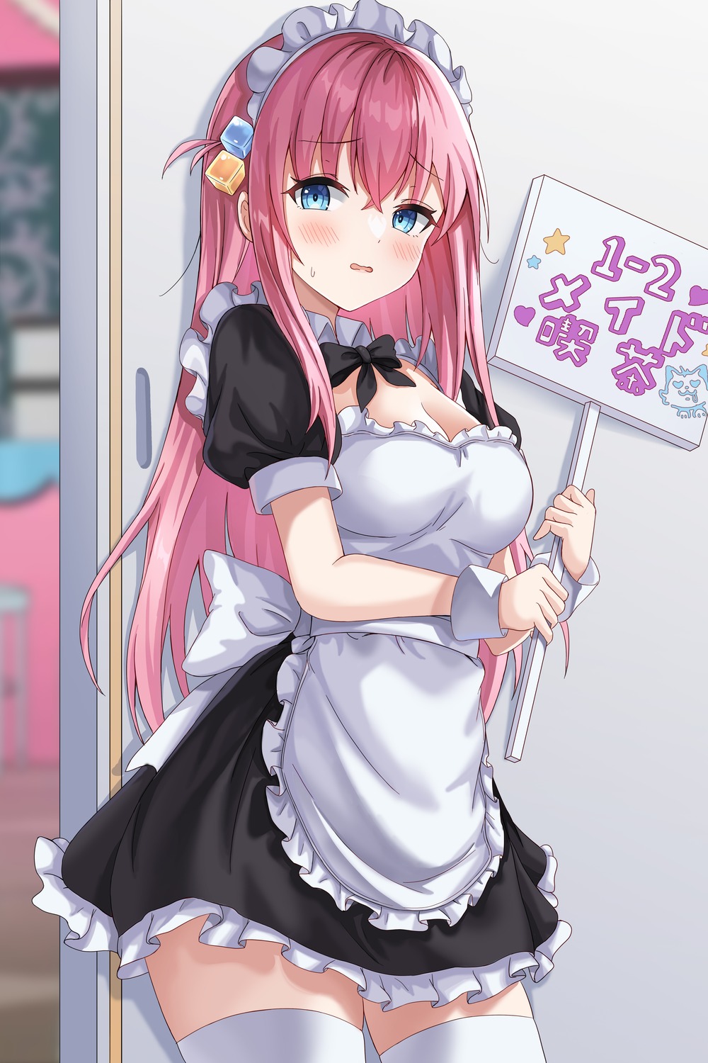 bocchi_the_rock!, gotou_hitori, maid, neon_(hhs9444), no_bra, thighhighs