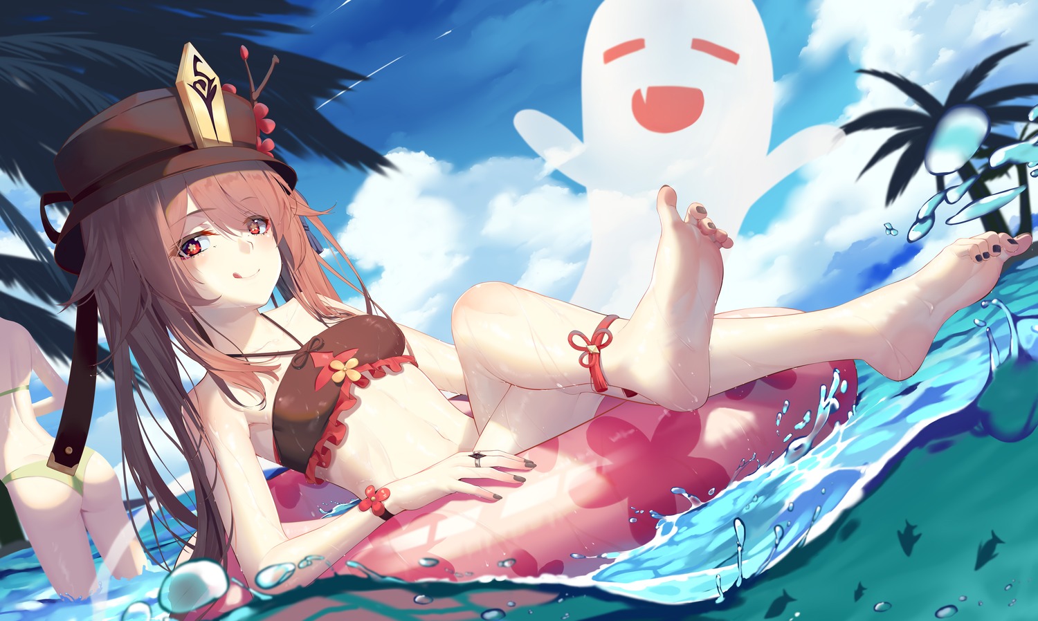 aoi_(buzhuen444), bikini, feet, genshin_impact, hu_tao, swimsuits, wet