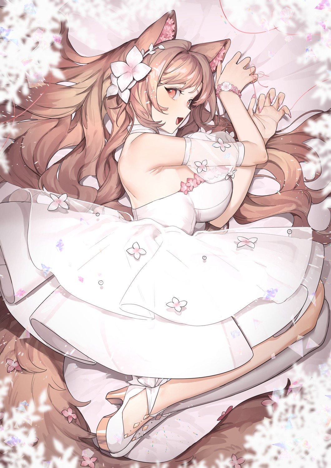 animal_ears, dress, heels, inumimi, mayuri_kaichou, no_bra, tail