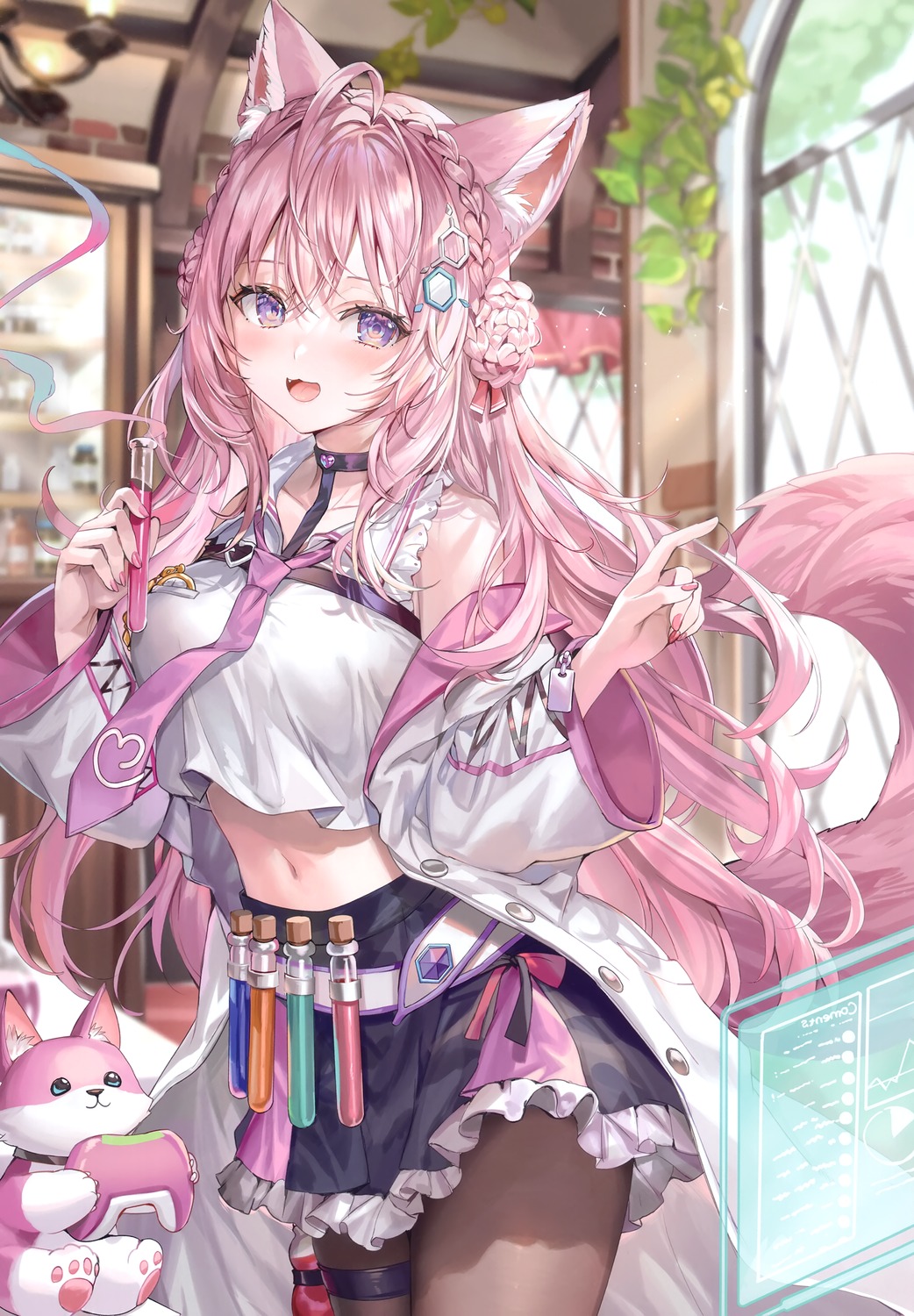 animal_ears, garter, hakui_koyori, hololive, momoko_(momopoco), pantyhose, sashimi_necoya, tail