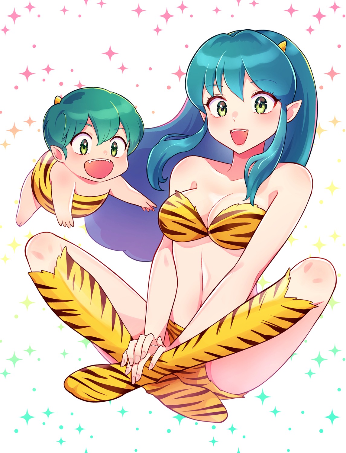 bikini, feet, horns, junjonta, lum, pointy_ears, swimsuits, ten_(urusei_yatsura)