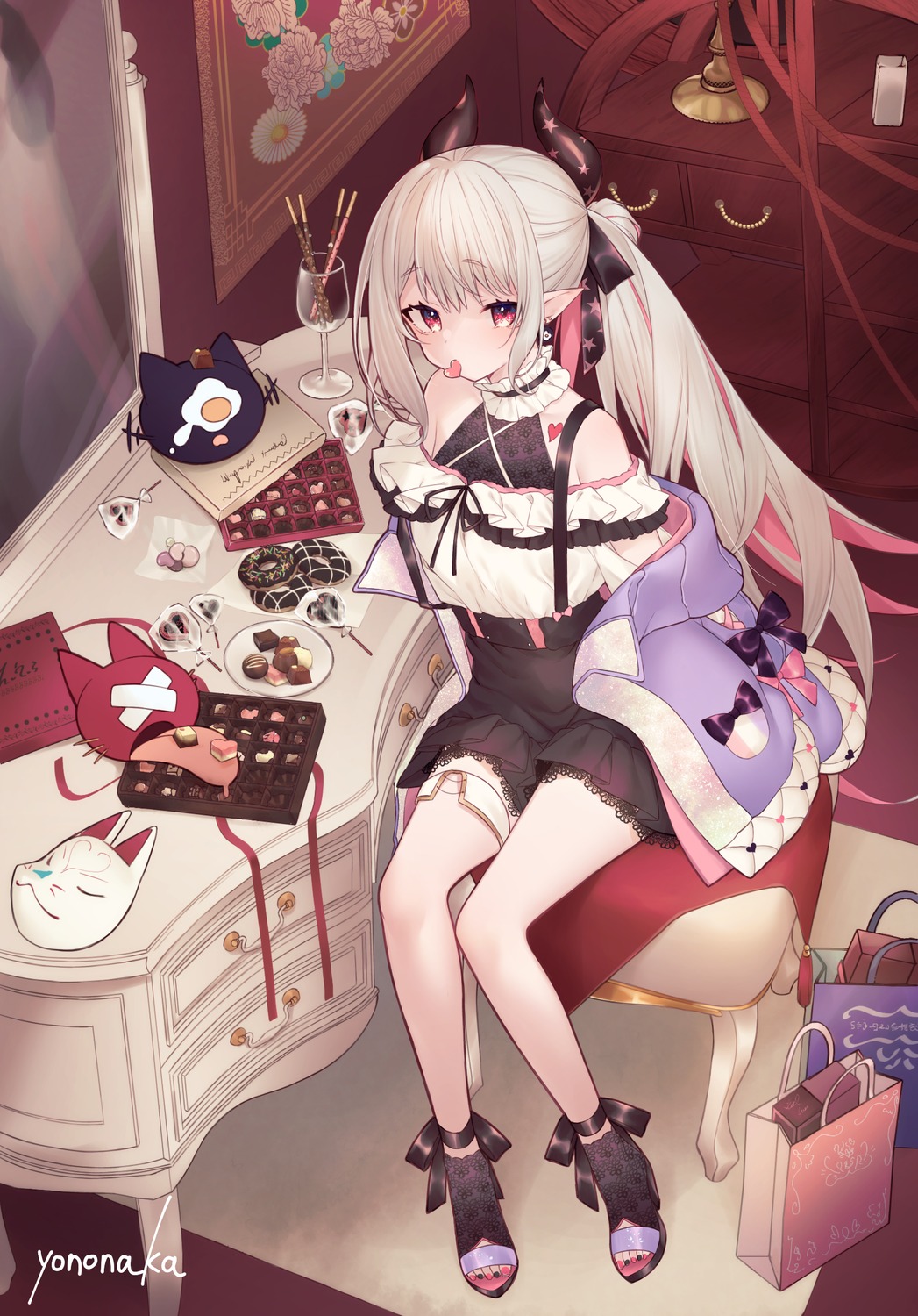 garter, horns, naraka_(nijisanji), nijisanji, pointy_ears, yononaka