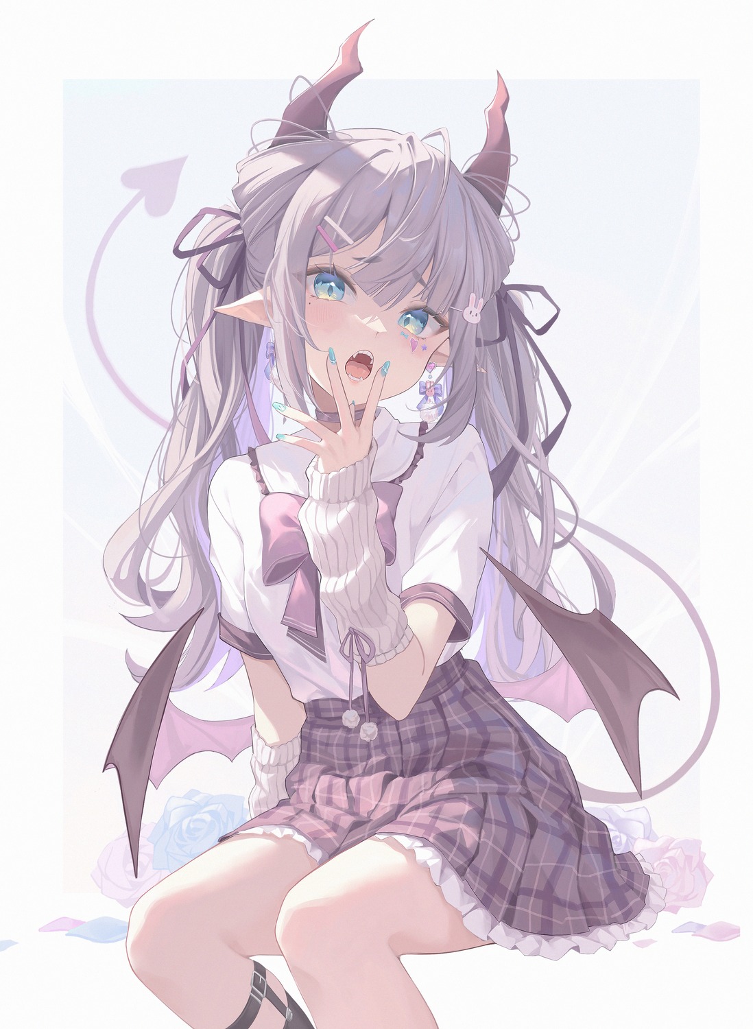 horns, midori_xu, pointy_ears, seifuku, tail, wings