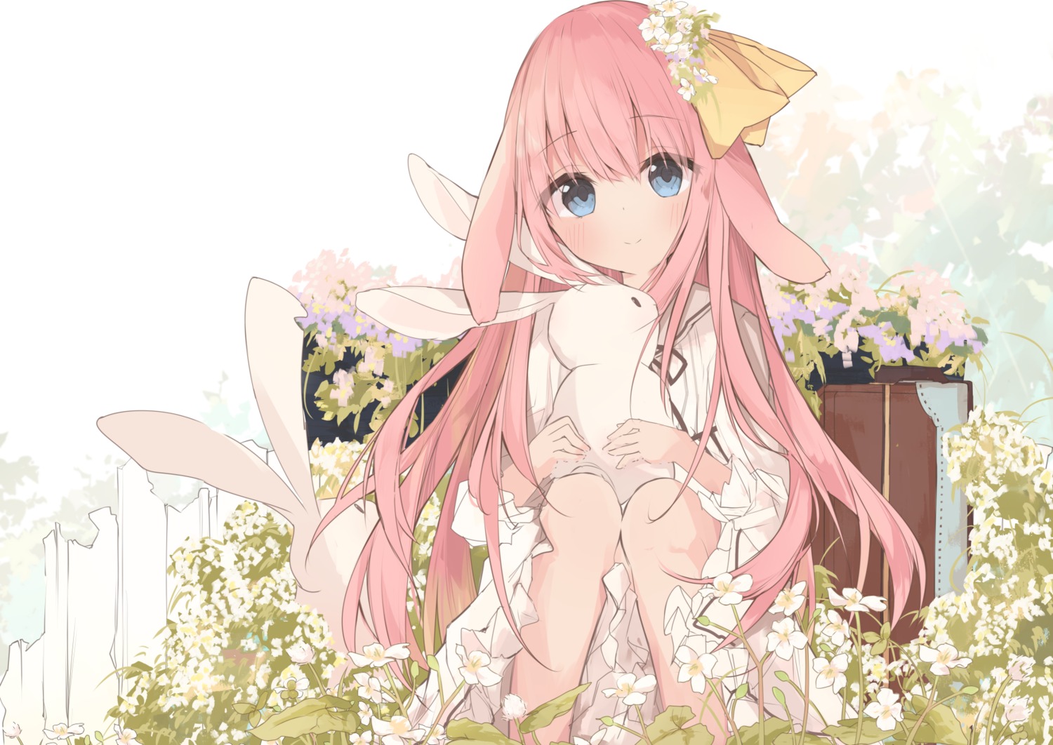 animal_ears, bunny_ears, dress, kushida_you, skirt_lift