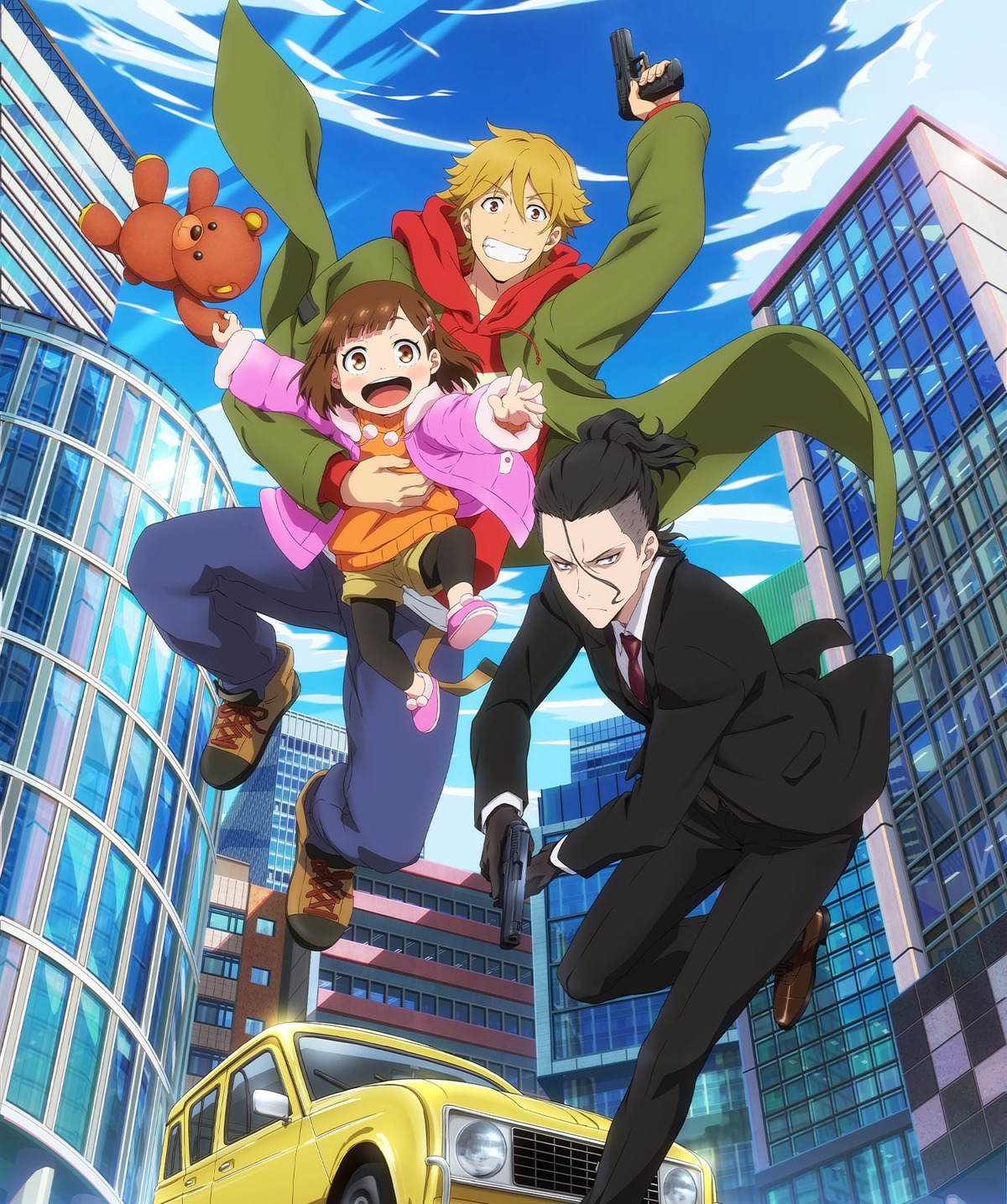 buddy_daddies, business_suit, gun, kurusu_kazuki, sako_souichirou, suwa_rei, sweater, unasaka_miri