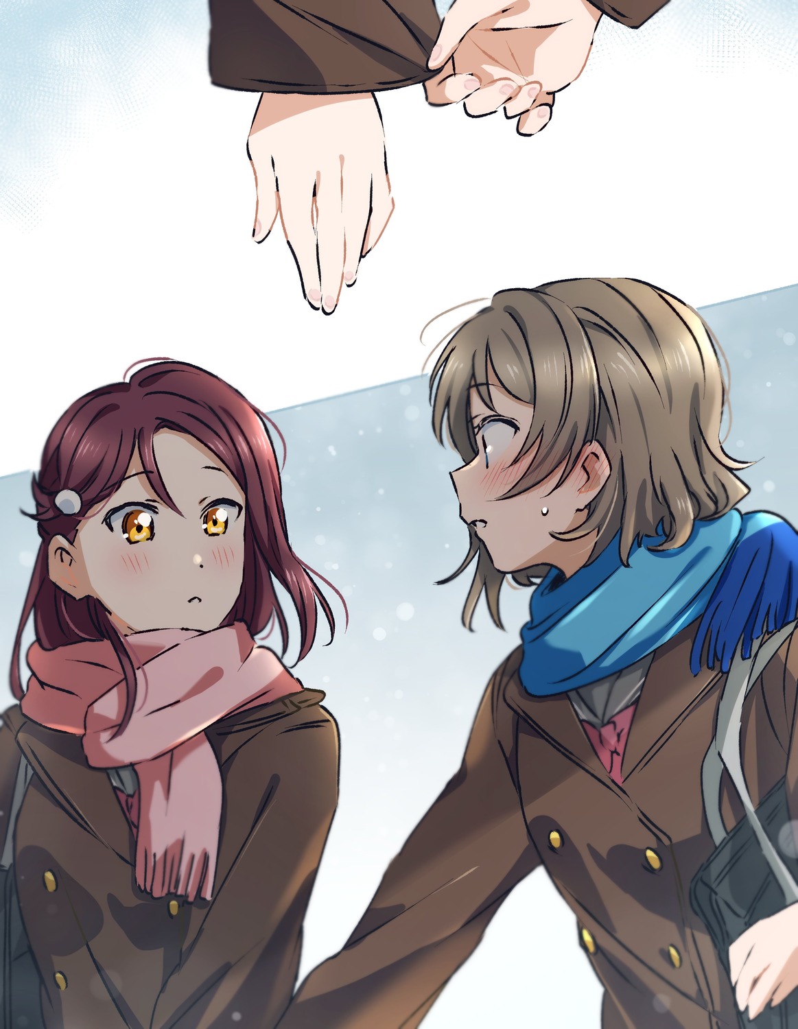 love_live!_(series), love_live!_sunshine!!, sakurauchi_riko, seifuku, watanabe_you, yuchi_(salmon-1000), yuri