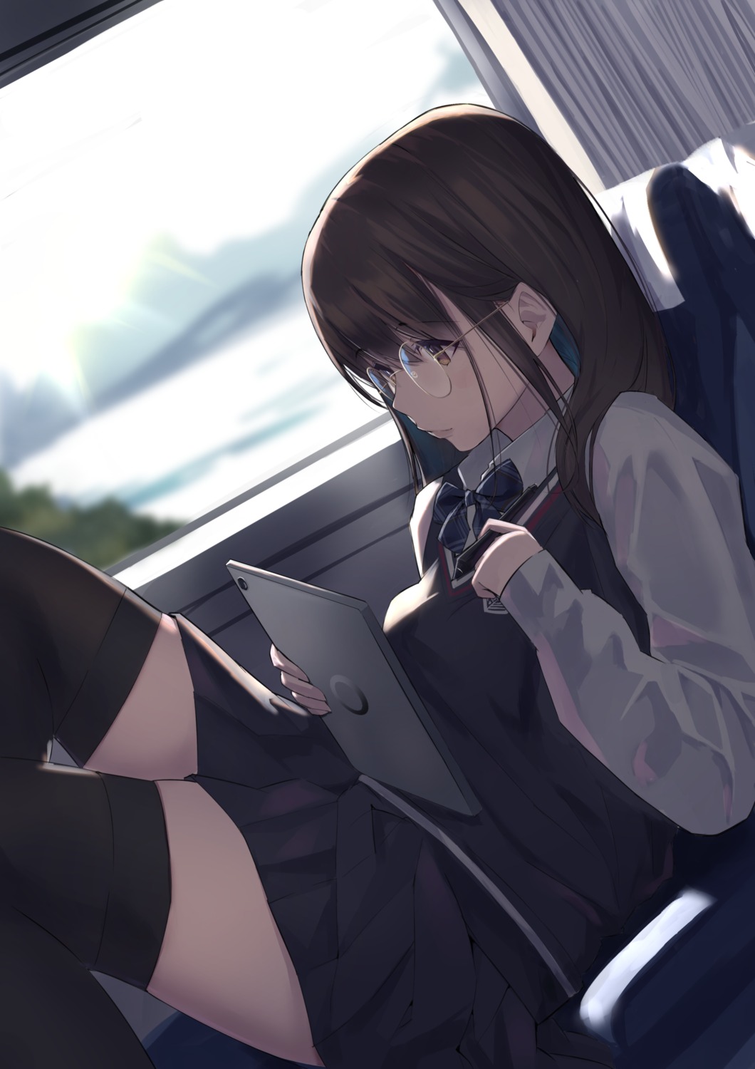 a-senmei, megane, seifuku, thighhighs