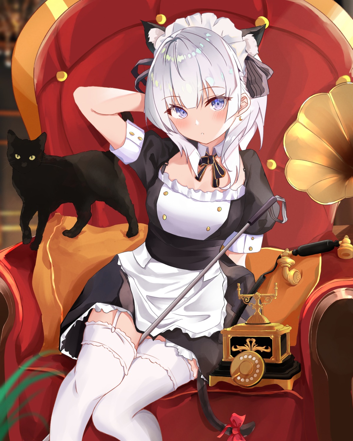 animal_ears, maid, neko, nekomimi, sakayanagi_arisu, stockings, tail, thighhighs, vayneeeee, youkoso_jitsuryoku_shijou_shugi_no_kyoushitsu_e
