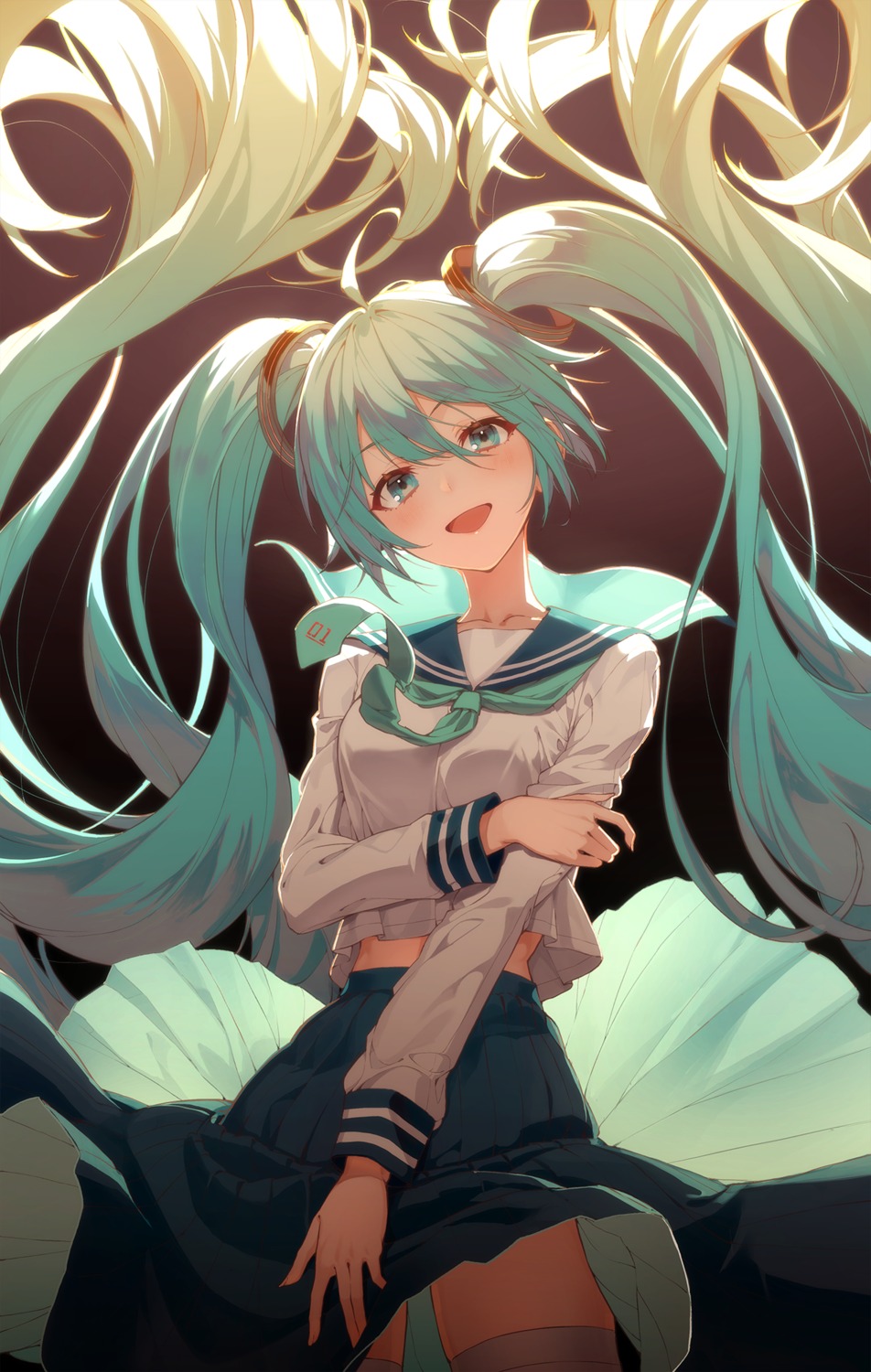 hatsune_miku, kabu_(niniko2ko), seifuku, skirt_lift, thighhighs, vocaloid