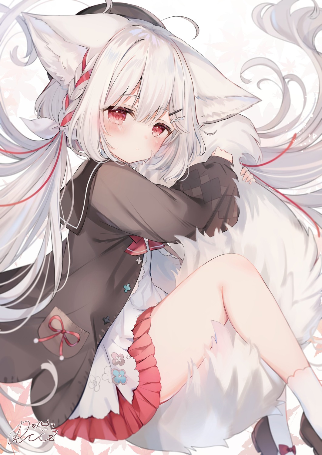 animal_ears, indie_virtual_youtuber, rucaco, sakurada_shiro, seifuku, sweater, tail