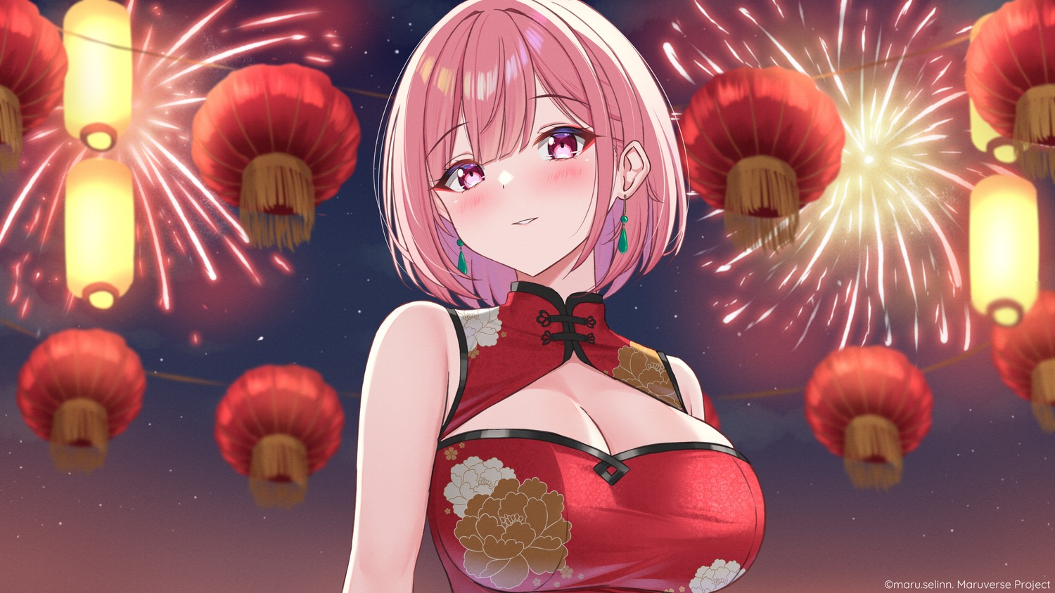 asian_clothes, cleavage, maru.selinn, no_bra, wallpaper