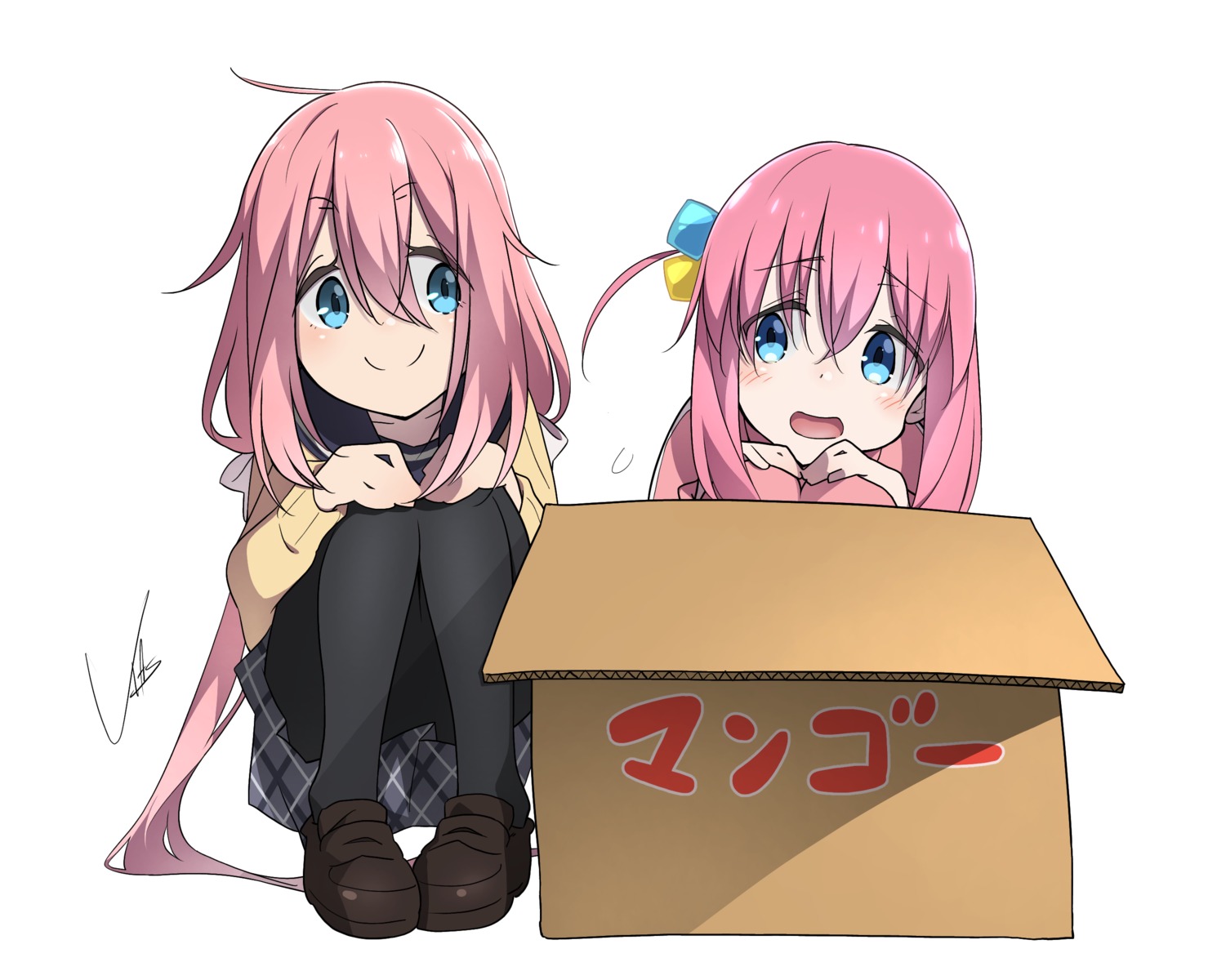 bocchi_the_rock!, crossover, gotou_hitori, gym_uniform, kagamihara_nadeshiko, pantyhose, seifuku, sweater
