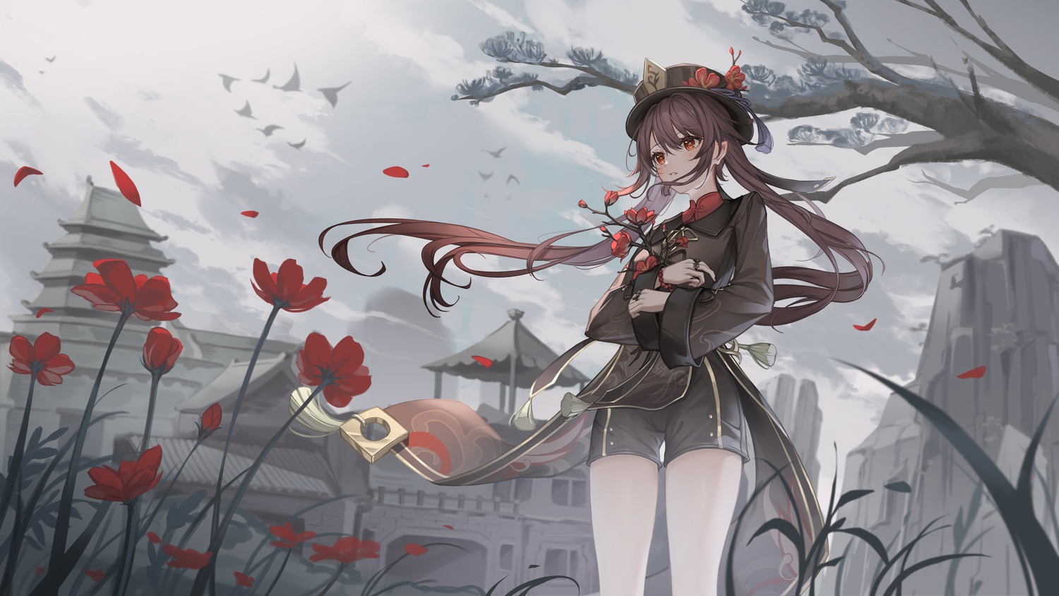 al_guang, asian_clothes, genshin_impact, hu_tao, wallpaper