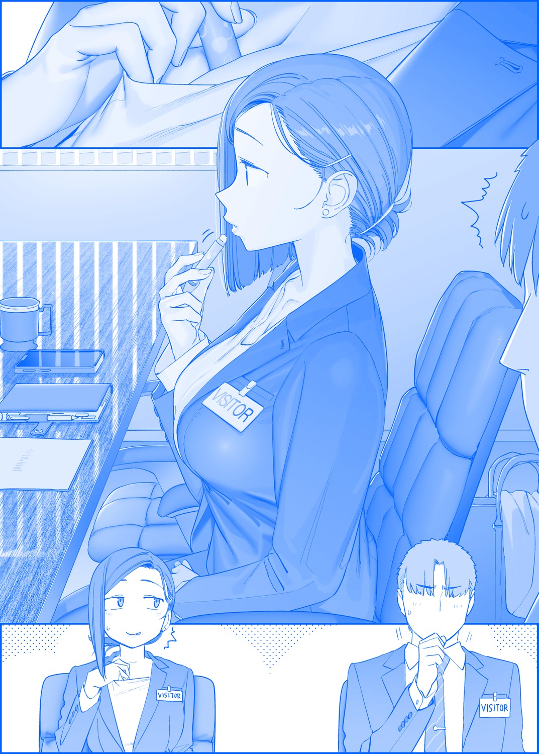 business_suit, cleavage, getsuyoubi_no_tawawa, himura_kiseki, kouhai-chan_(getsuyoubi_no_tawawa), monochrome