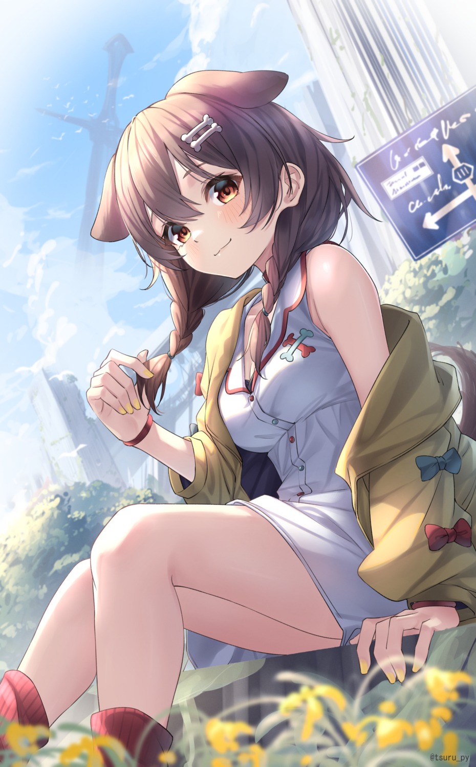 animal_ears, dress, hololive, hololive_gamers, inugami_korone, inumimi, tail, tsurupy