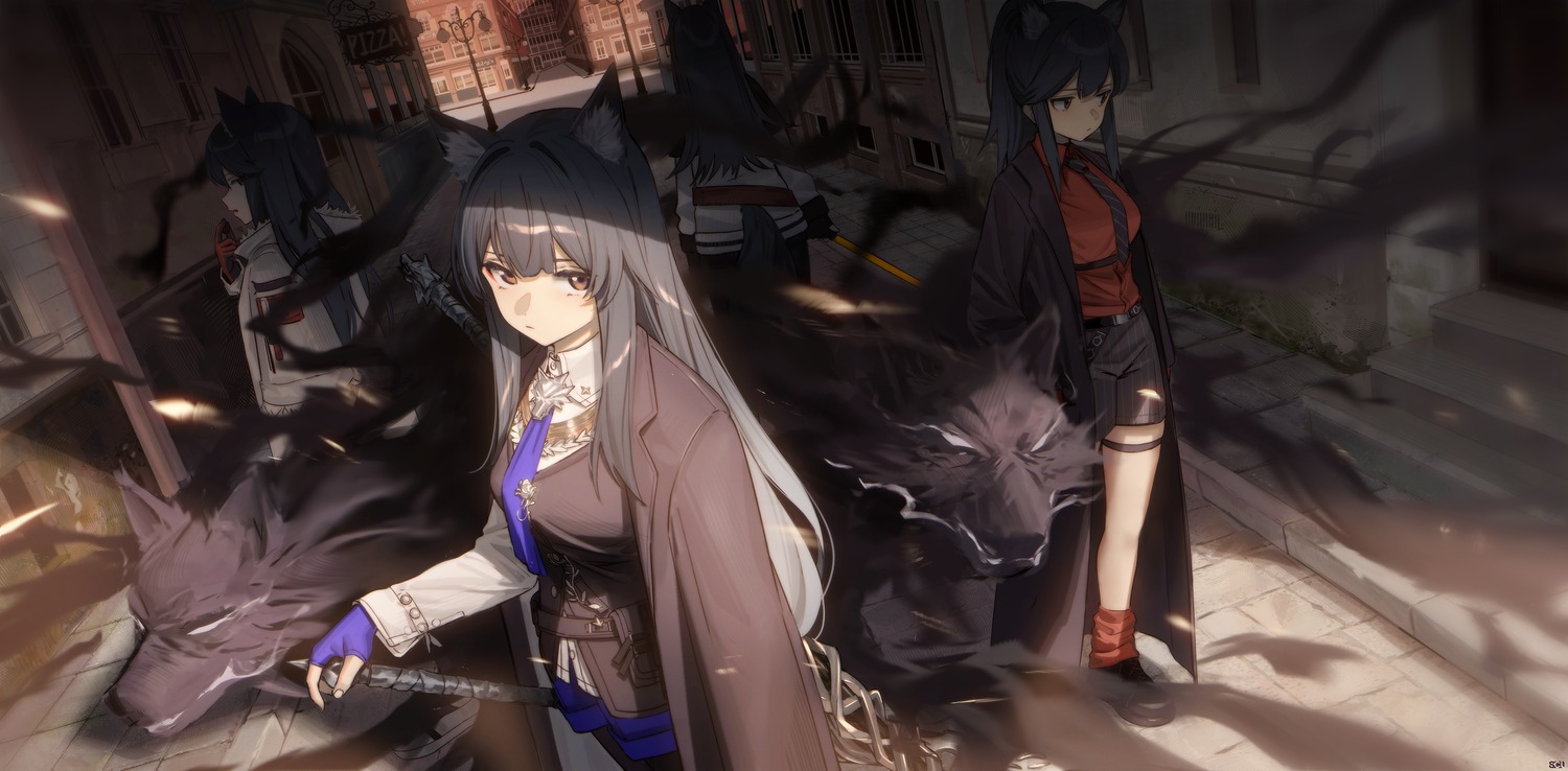 animal_ears, arknights, garter, songchuan_li, sword, tail, texas_(arknights), uniform