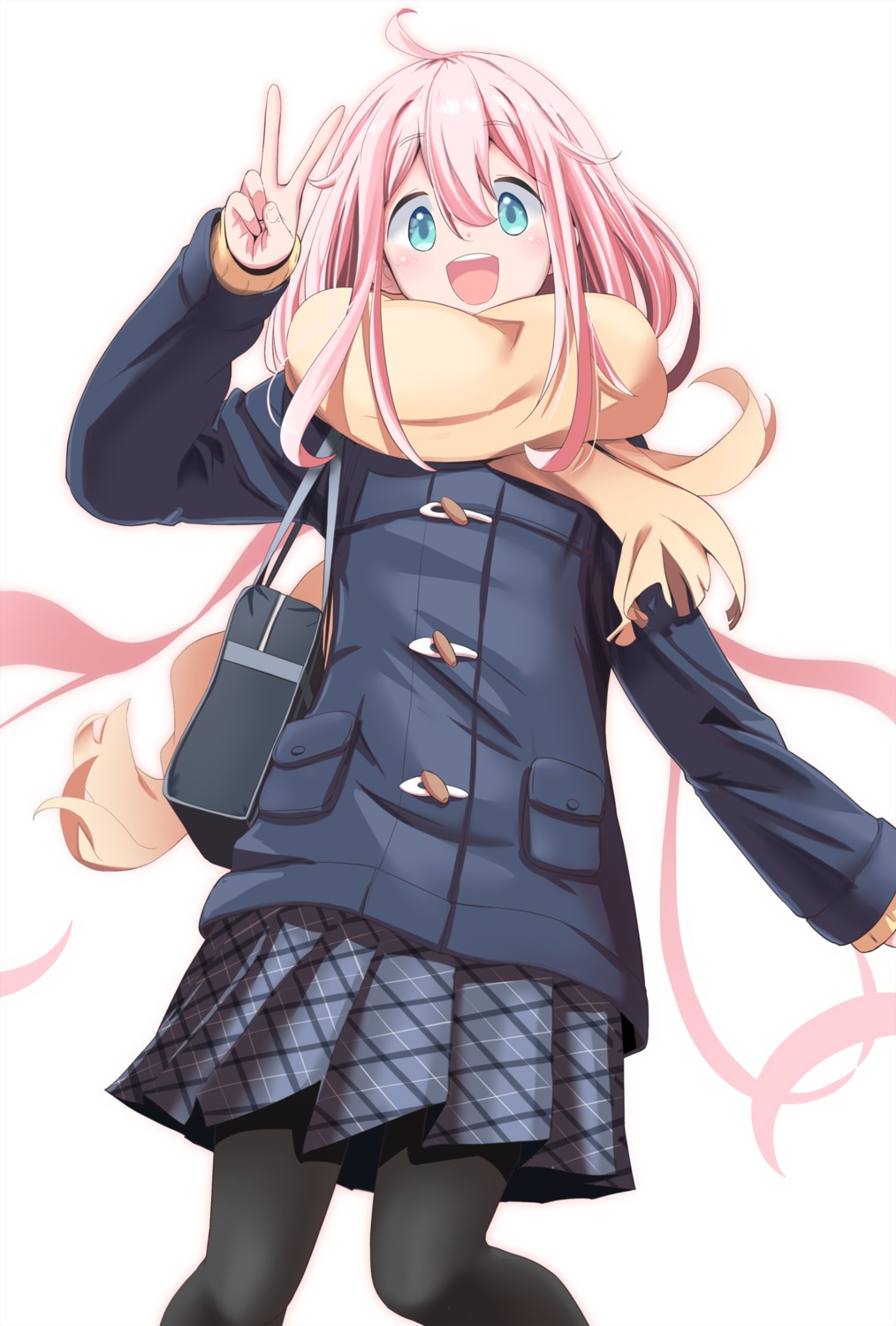 kagamihara_nadeshiko, n2midori, pantyhose, seifuku, sweater, yurucamp