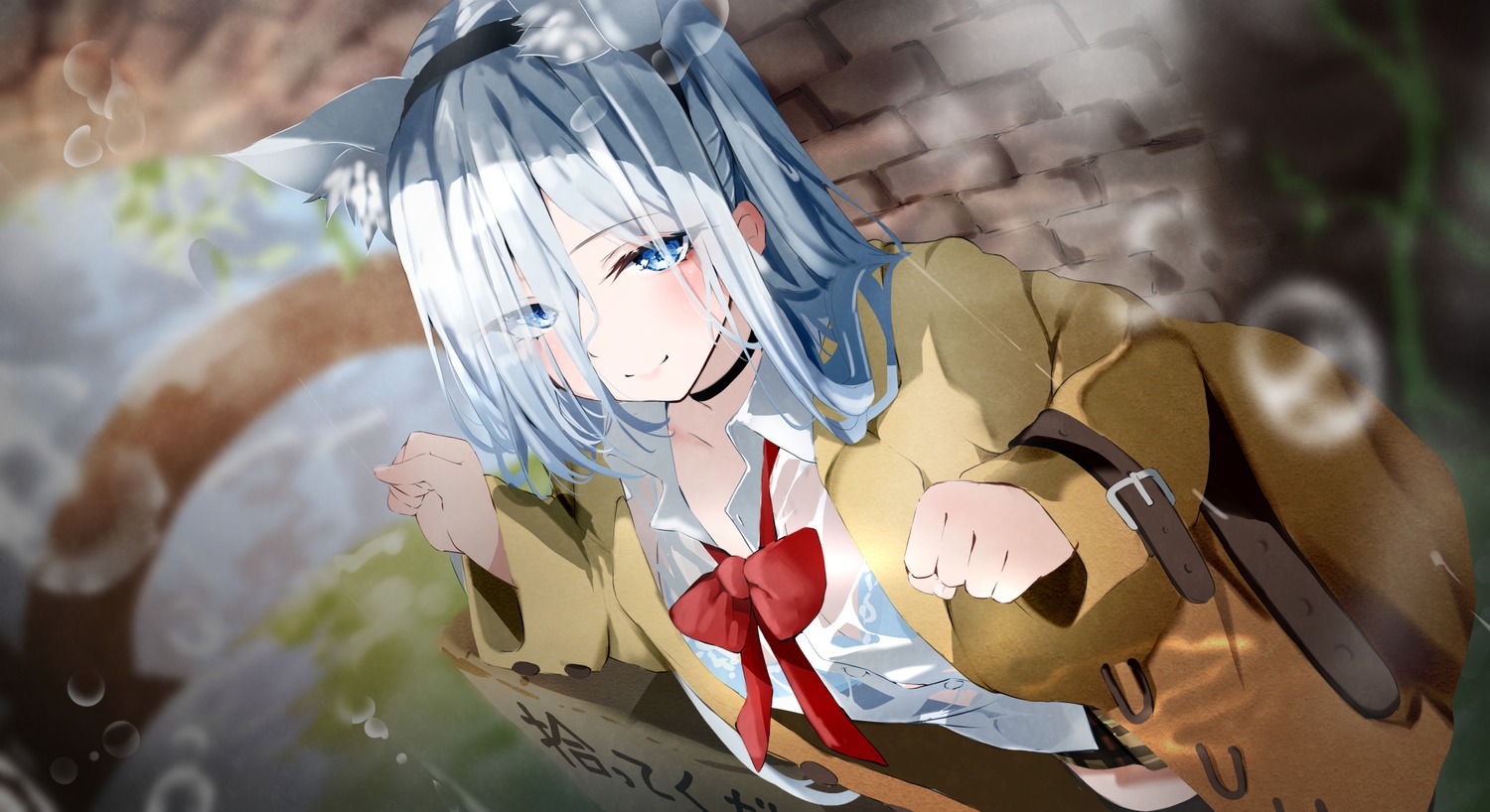 animal_ears, bra, nekomimi, raru., see_through, see_you., seifuku, thighhighs