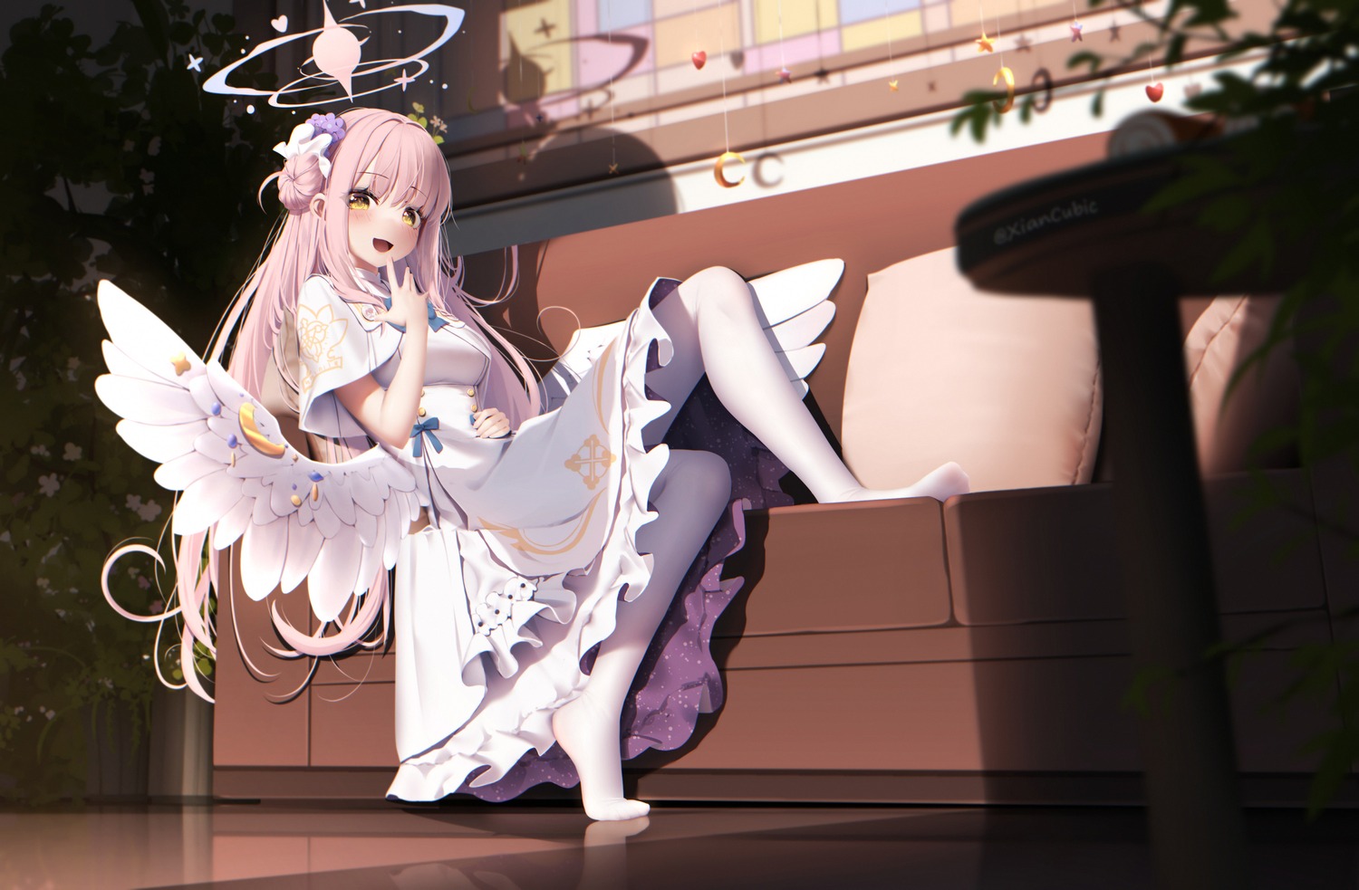 angel, blue_archive, dress, han_(hehuihuihui), misono_mika, pantyhose, wings