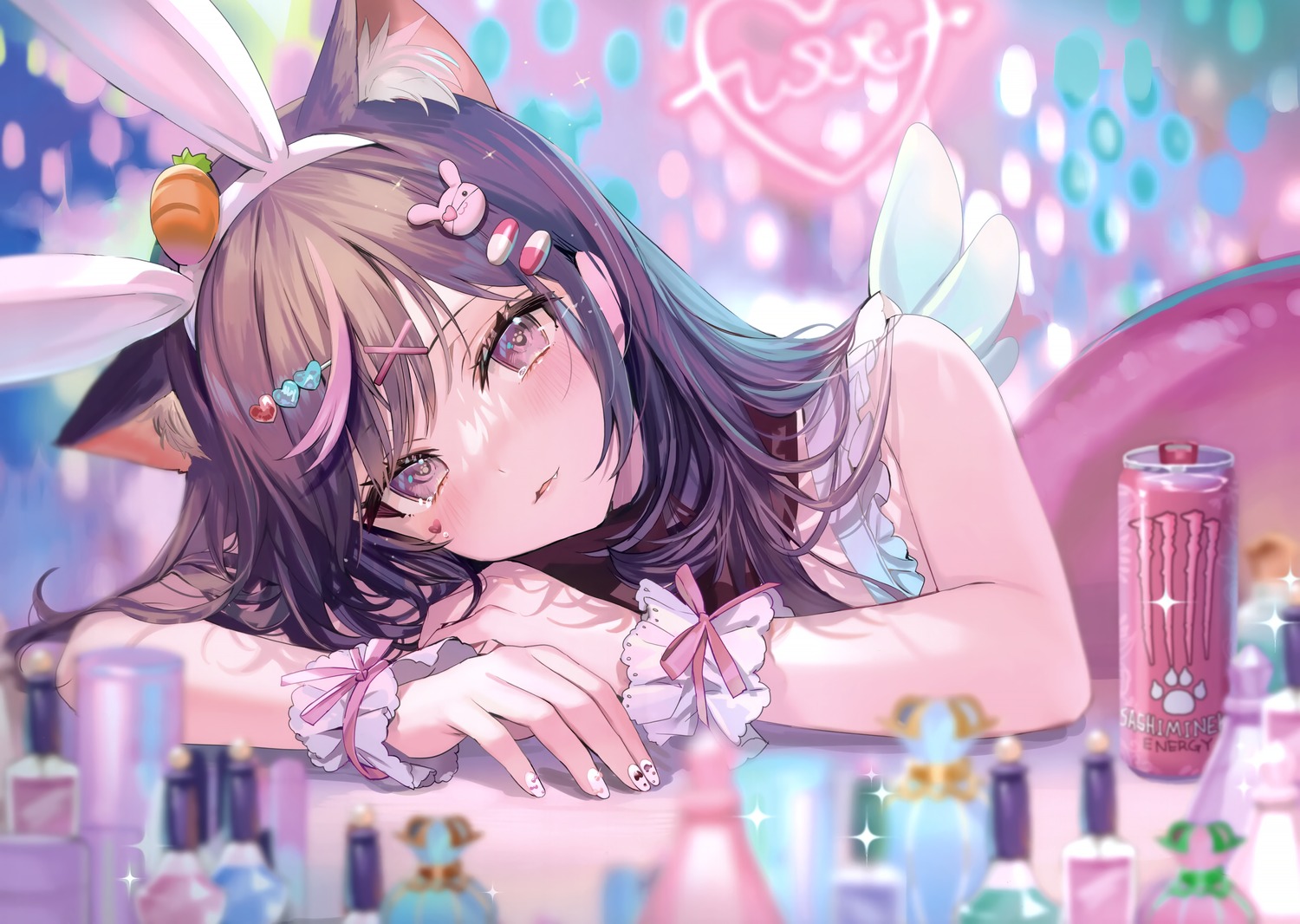 animal_ears, bunny_ears, momoko_(momopoco), nekomimi, sashimi_necoya, wings
