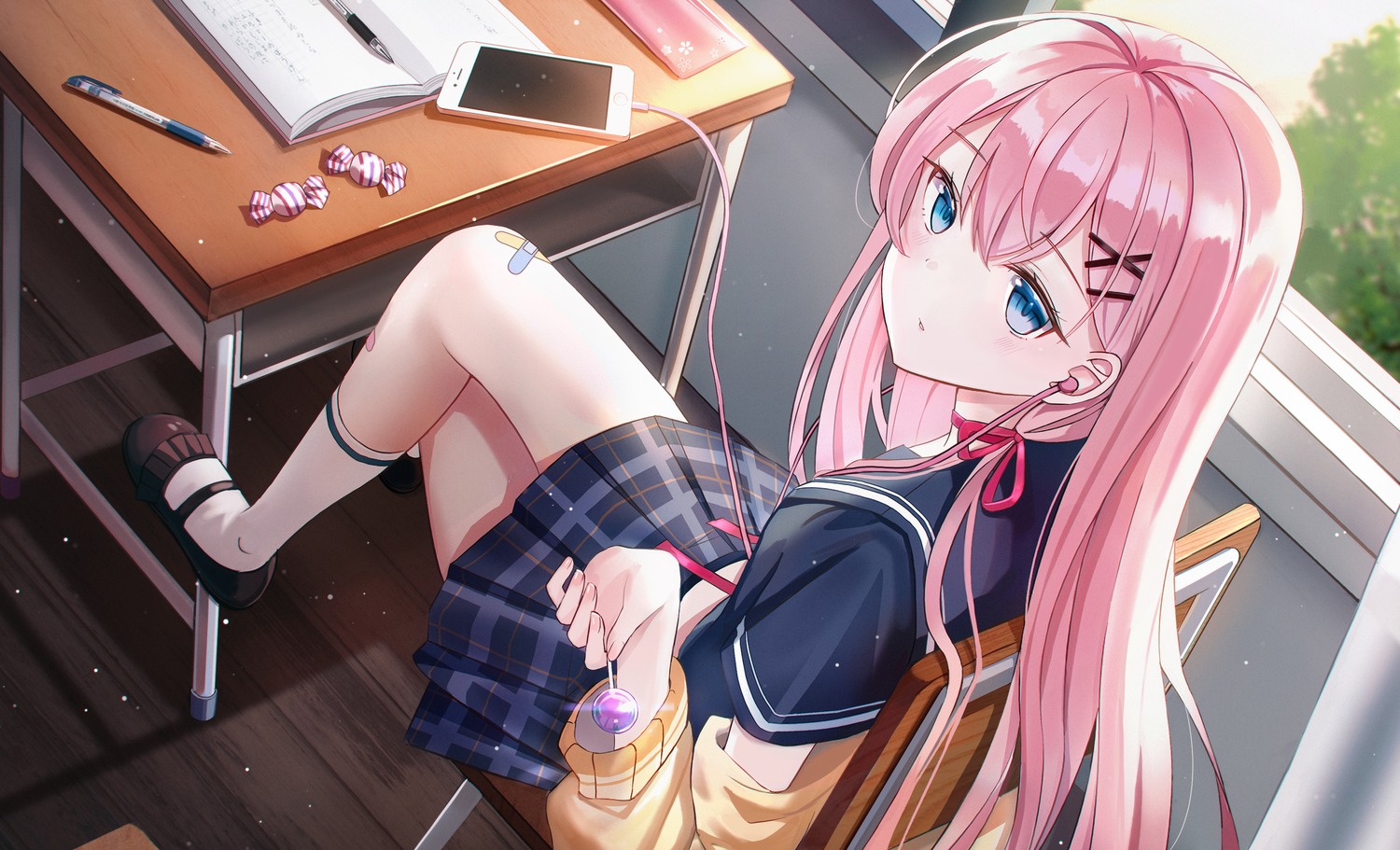 artist_revision, bandaid, epic7, iren, seifuku, sweater, tenebria_(epic7)