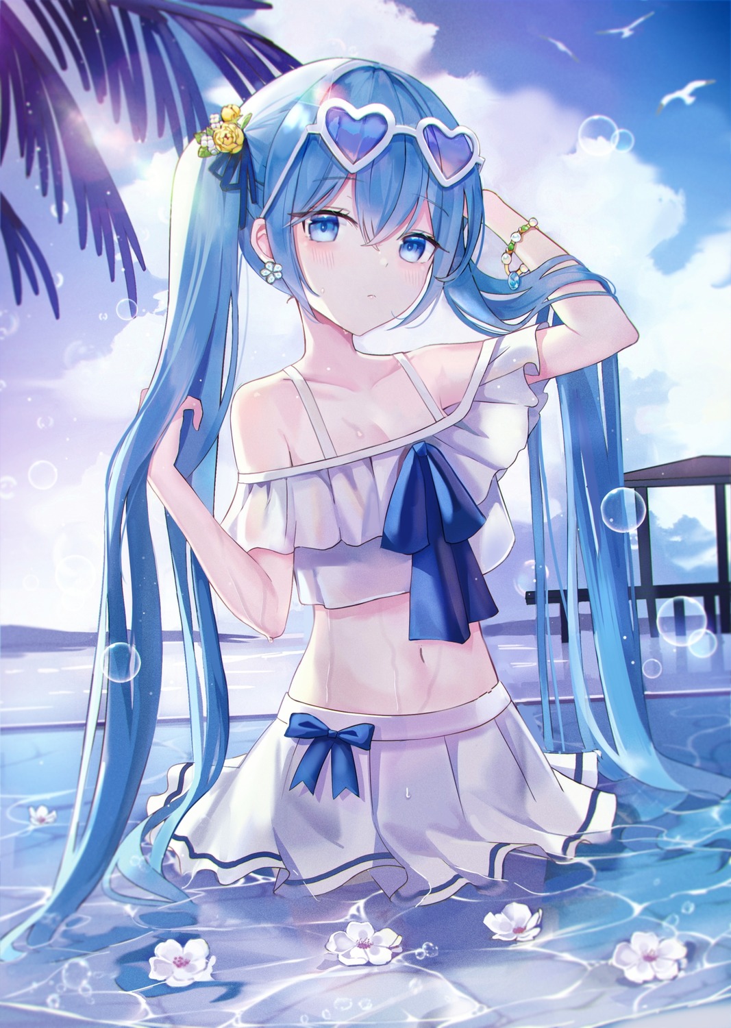 hatsune_miku, iren, megane, see_through, swimsuits, vocaloid, wet