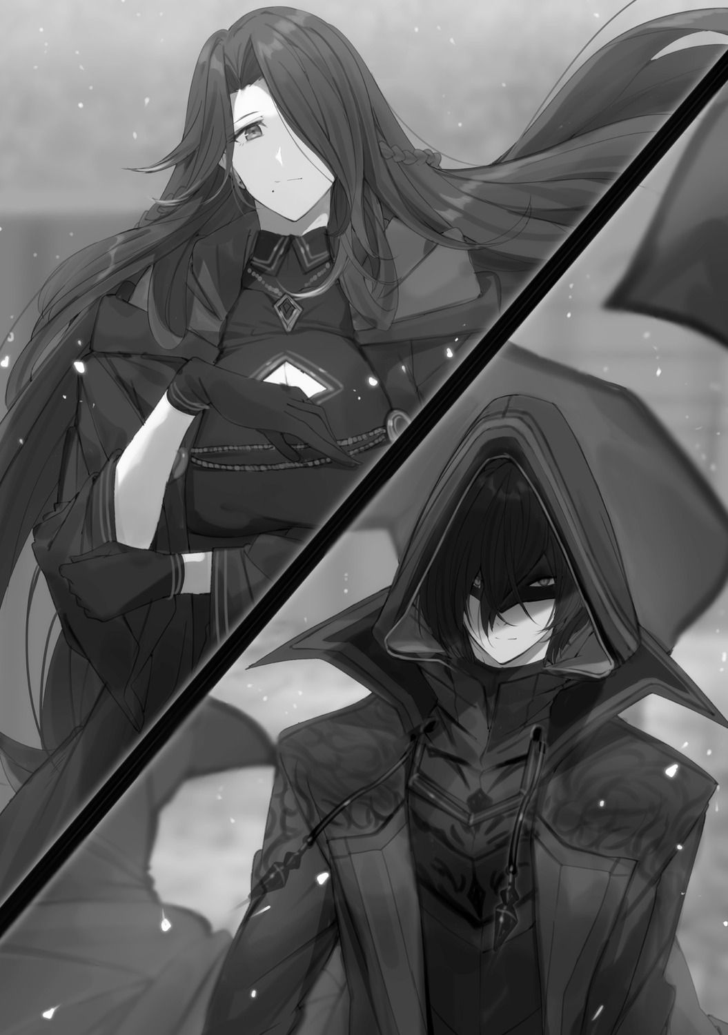 aurora_(kagejitsu), cid_kagenou, cleavage, kage_no_jitsuryokusha_ni_naritakute!, monochrome, touzai, uniform
